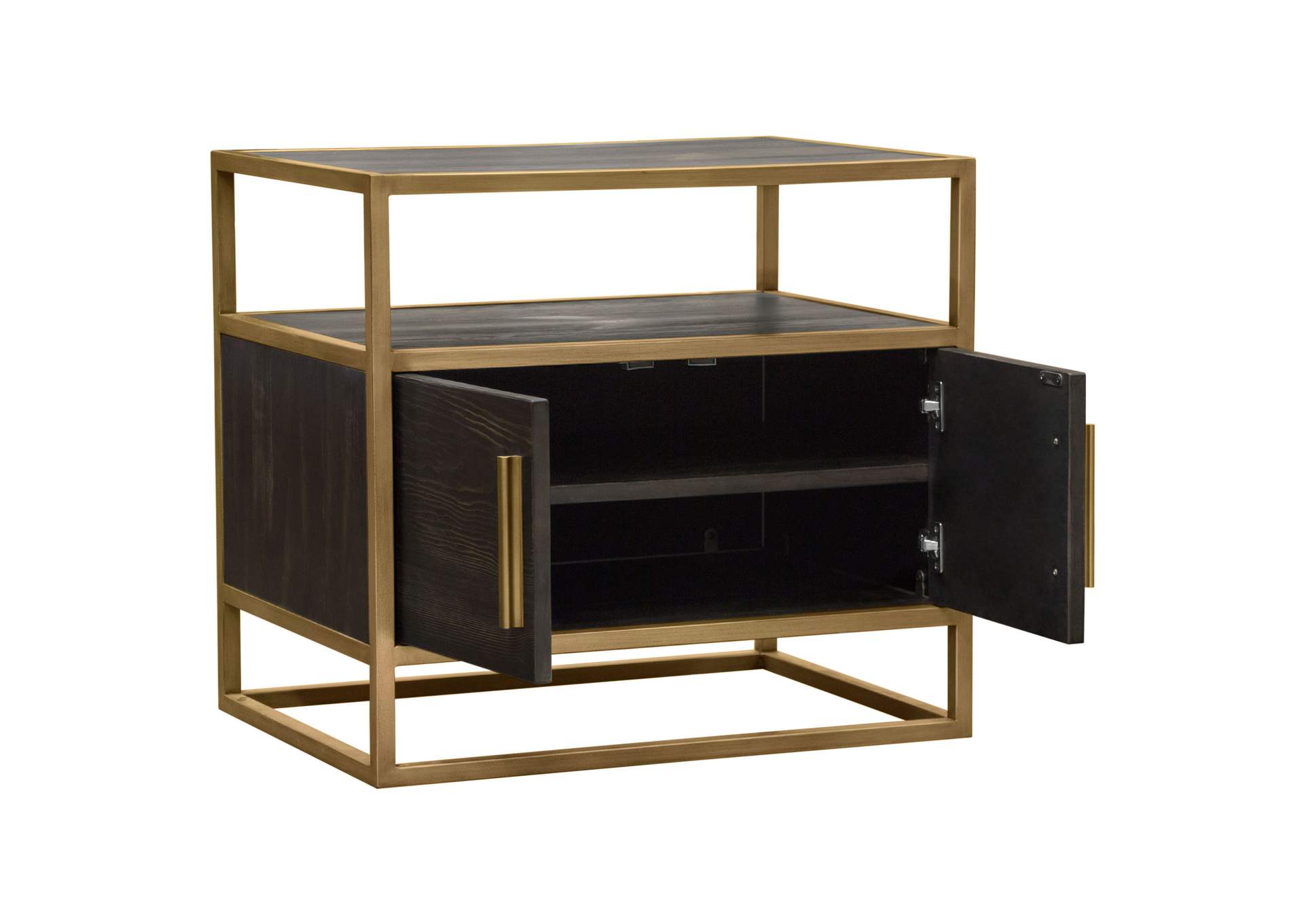 Empire 2-Door End Table in Dark Brown Veneer w/ Hand brushed Gold Metal Frame by Diamond Sofa,Diamond Sofa