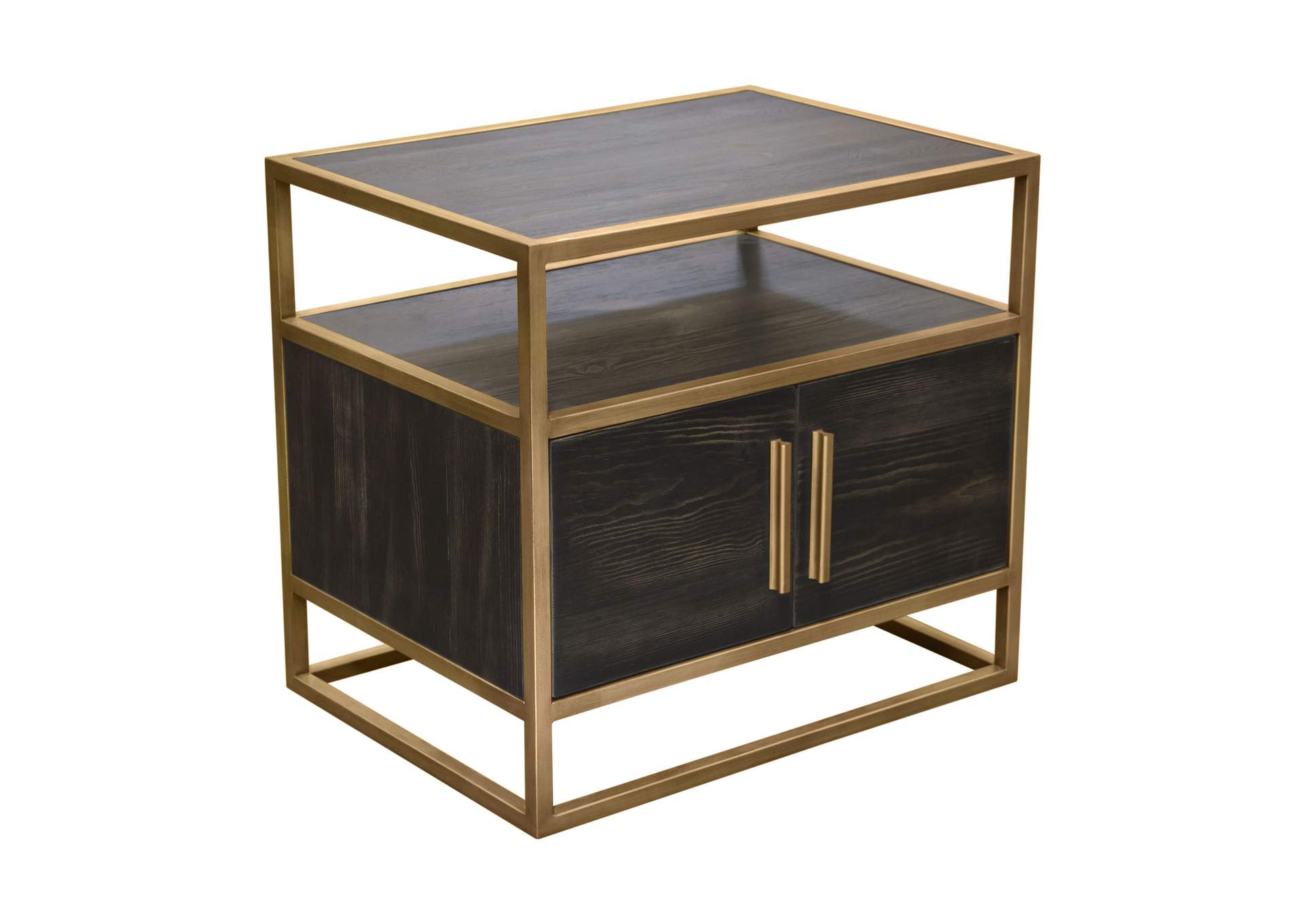 Empire 2-Door End Table in Dark Brown Veneer w/ Hand brushed Gold Metal Frame by Diamond Sofa,Diamond Sofa