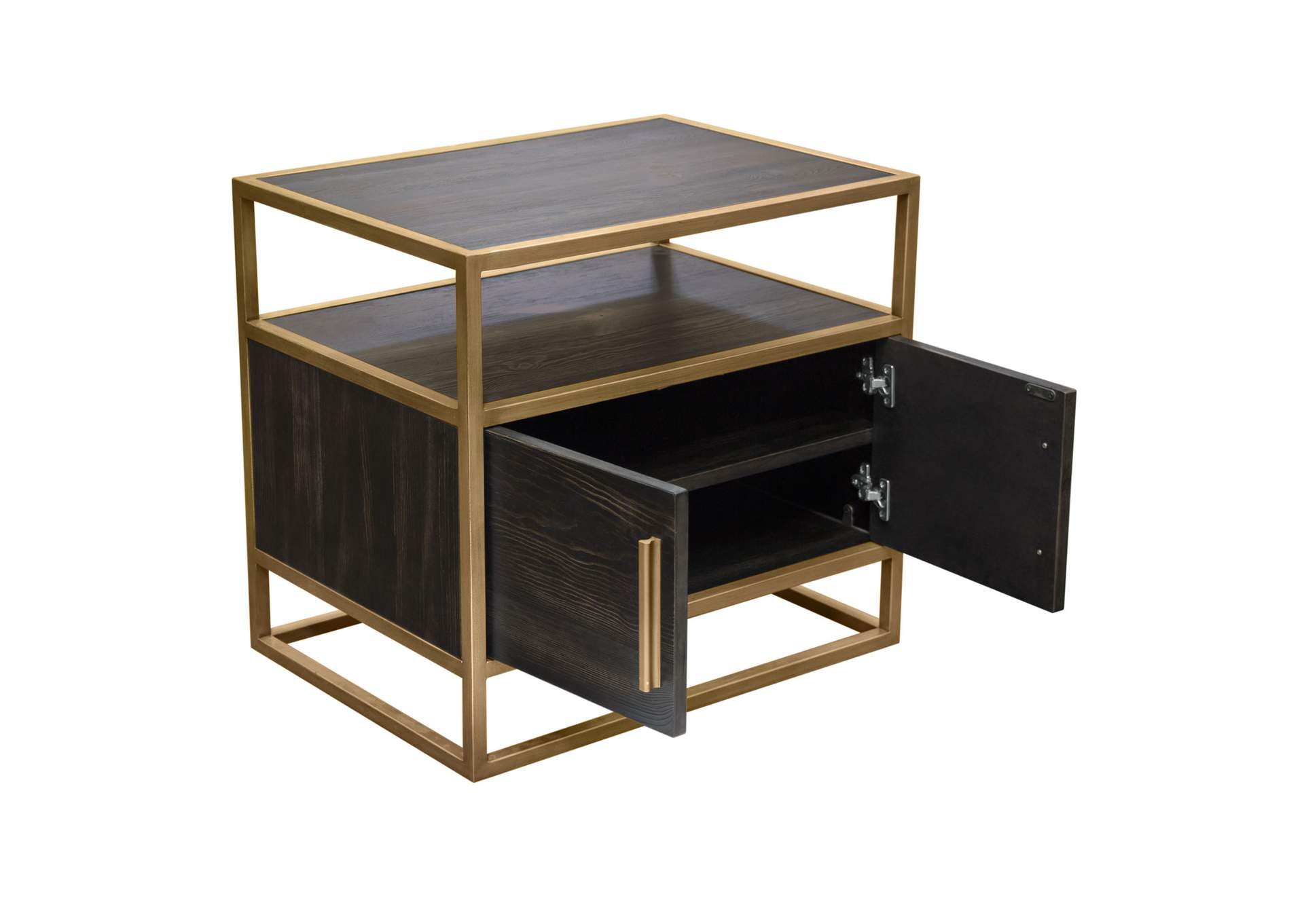 Empire 2-Door End Table in Dark Brown Veneer w/ Hand brushed Gold Metal Frame by Diamond Sofa,Diamond Sofa