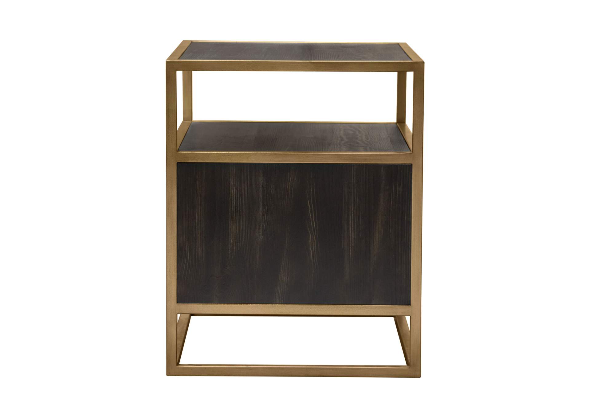 Empire 2-Door End Table in Dark Brown Veneer w/ Hand brushed Gold Metal Frame by Diamond Sofa,Diamond Sofa