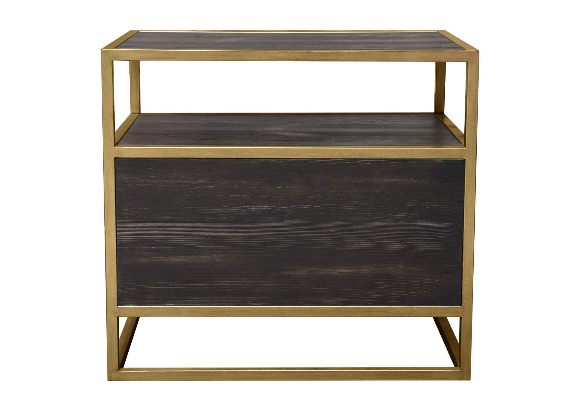 Empire 2-Door End Table in Dark Brown Veneer w/ Hand brushed Gold Metal Frame by Diamond Sofa,Diamond Sofa