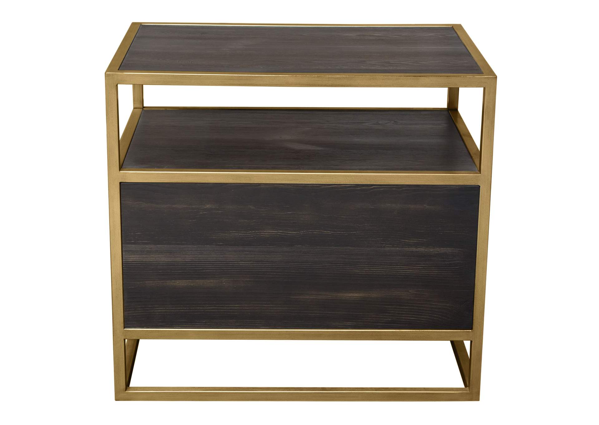 Empire 2-Door End Table in Dark Brown Veneer w/ Hand brushed Gold Metal Frame by Diamond Sofa,Diamond Sofa