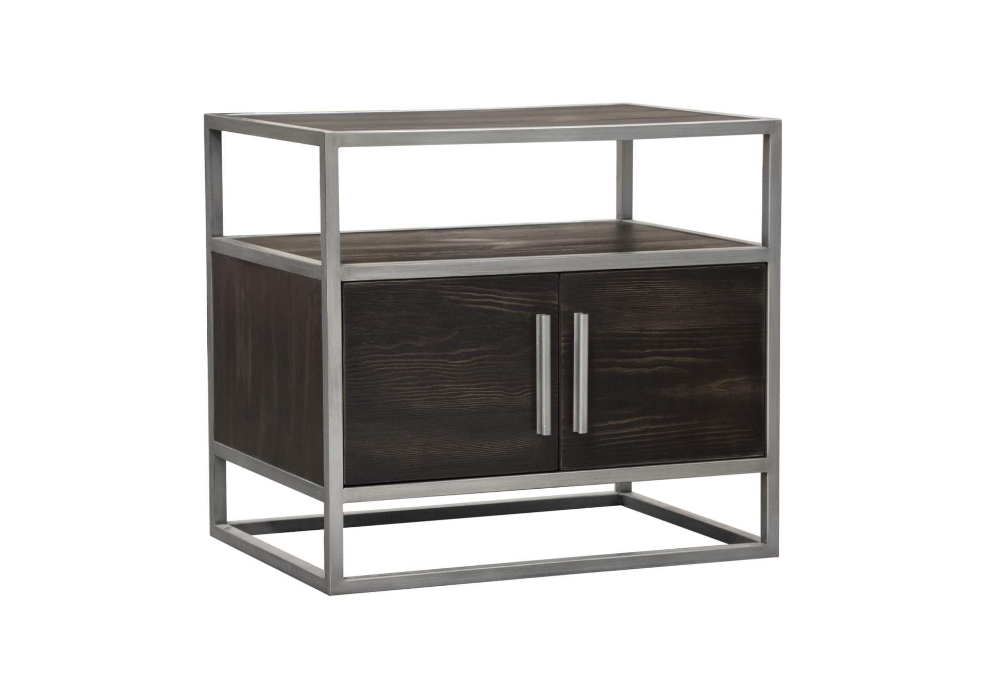 Empire 2-Door End Table in Dark Brown Veneer w/ Hand brushed Silver Metal Frame by Diamond Sofa,Diamond Sofa