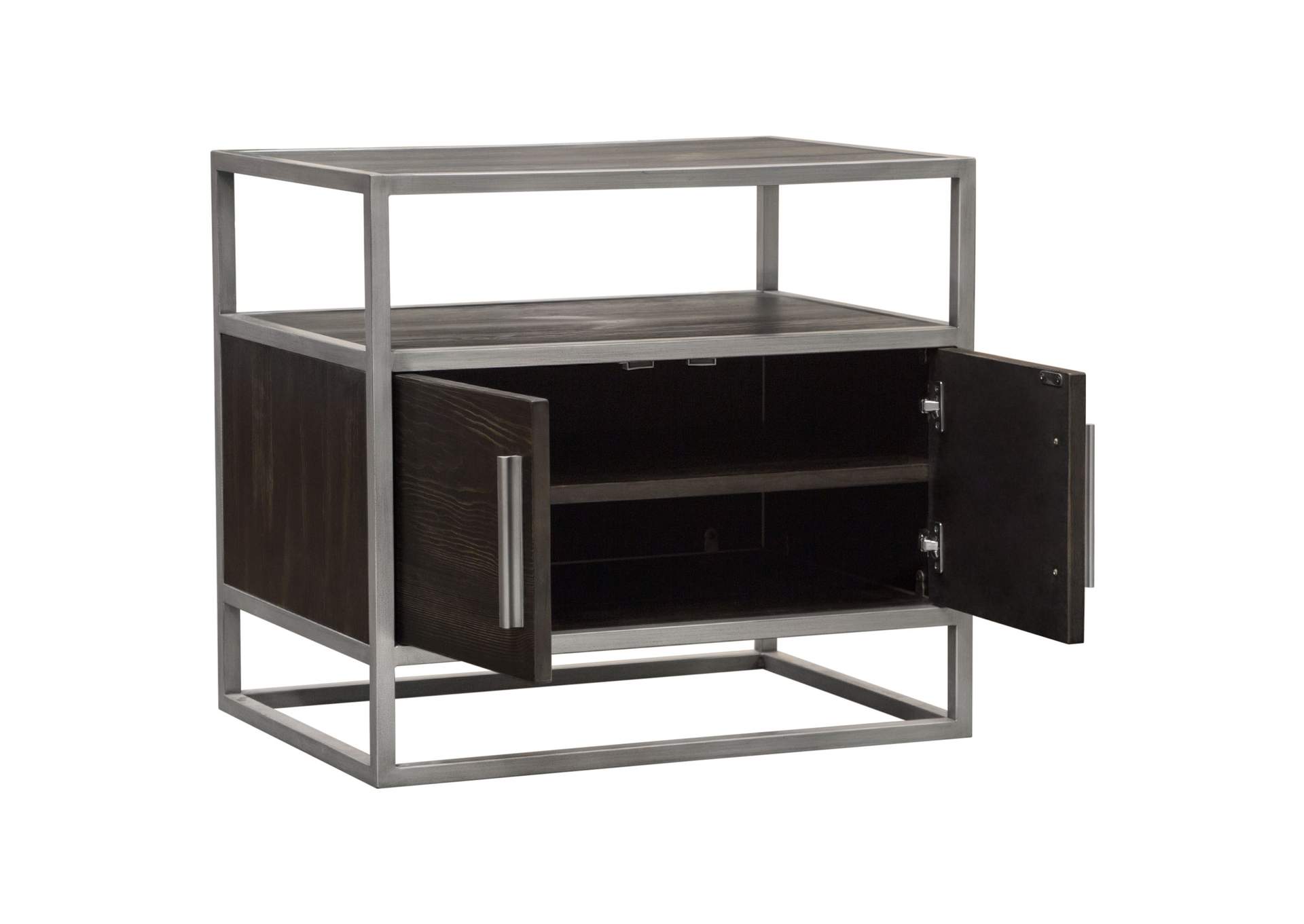 Empire 2-Door End Table in Dark Brown Veneer w/ Hand brushed Silver Metal Frame by Diamond Sofa,Diamond Sofa