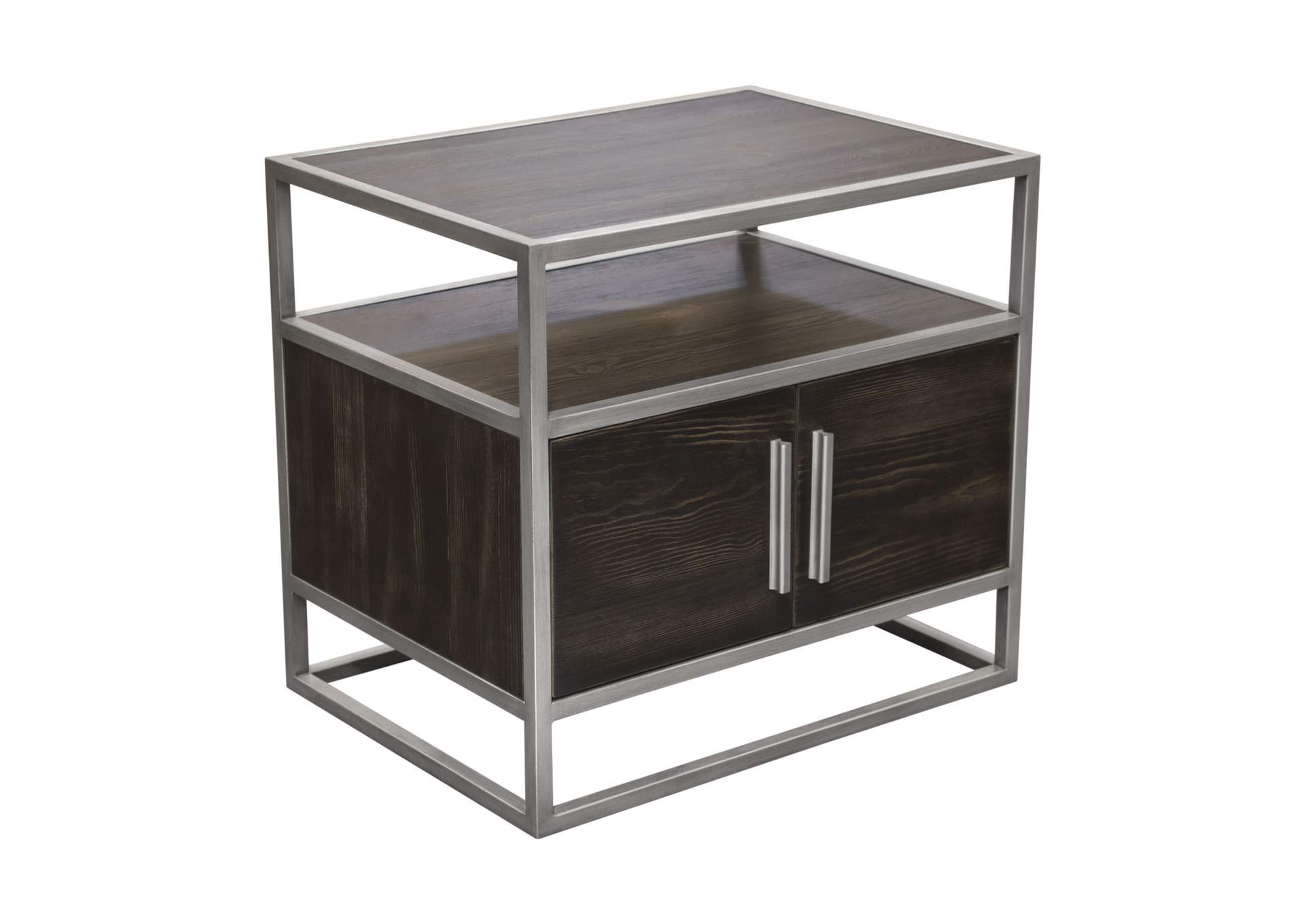 Empire 2-Door End Table in Dark Brown Veneer w/ Hand brushed Silver Metal Frame by Diamond Sofa,Diamond Sofa