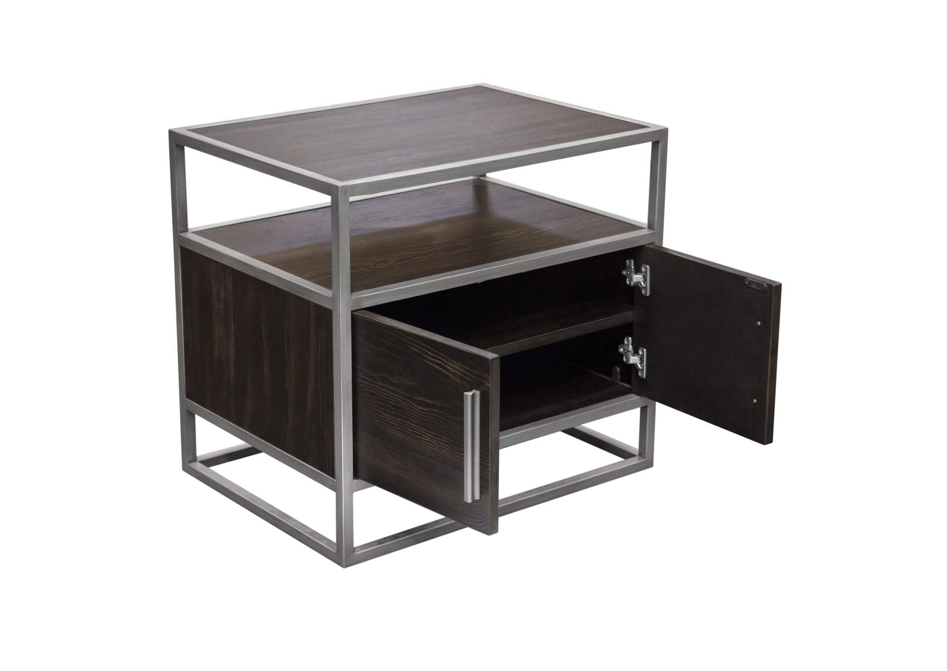 Empire 2-Door End Table in Dark Brown Veneer w/ Hand brushed Silver Metal Frame by Diamond Sofa,Diamond Sofa