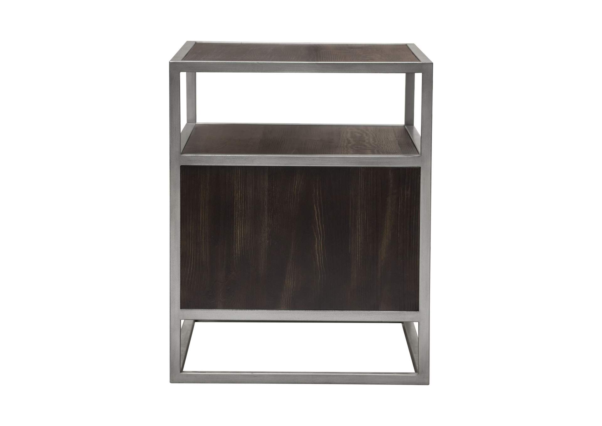 Empire 2-Door End Table in Dark Brown Veneer w/ Hand brushed Silver Metal Frame by Diamond Sofa,Diamond Sofa