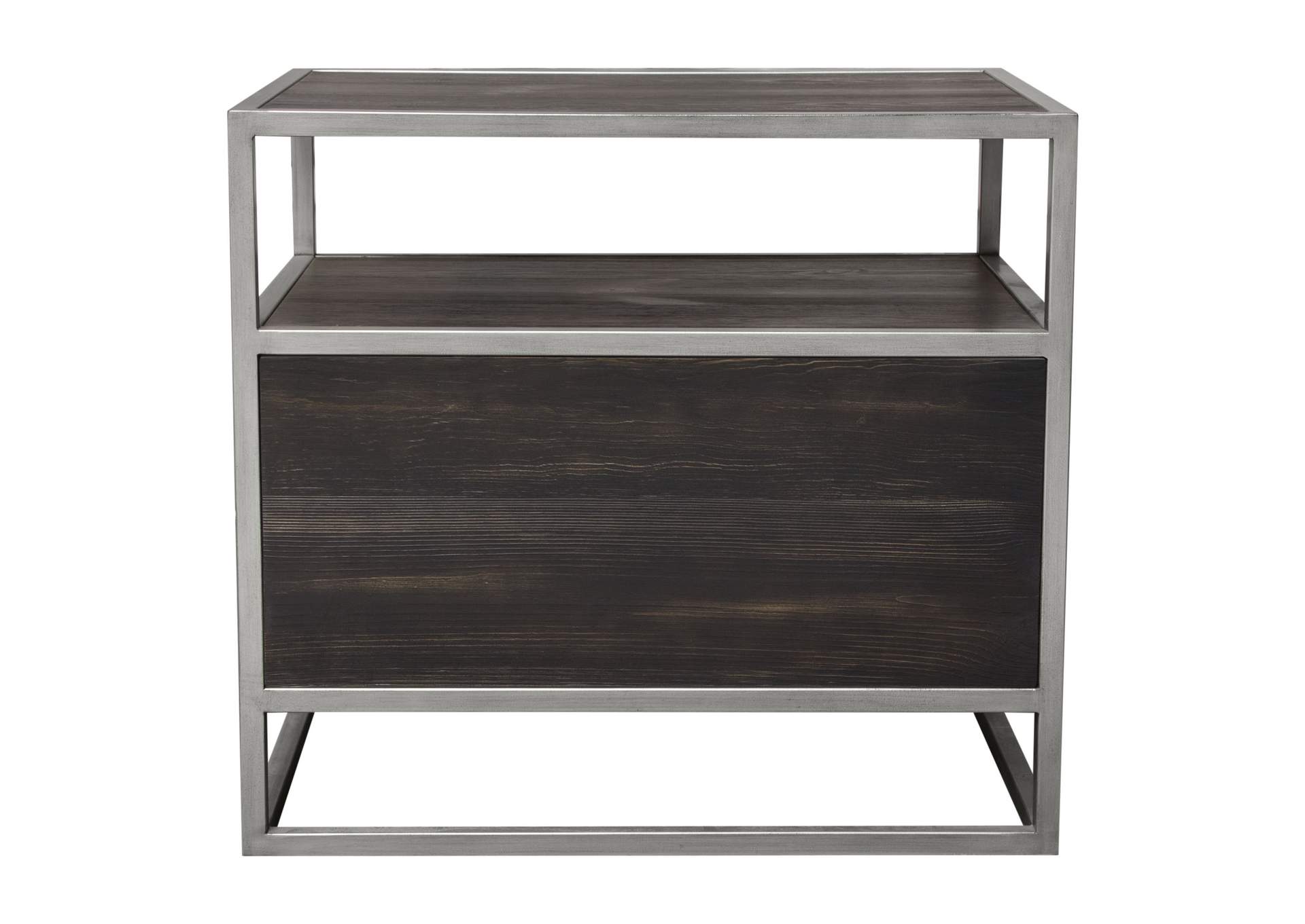 Empire 2-Door End Table in Dark Brown Veneer w/ Hand brushed Silver Metal Frame by Diamond Sofa,Diamond Sofa