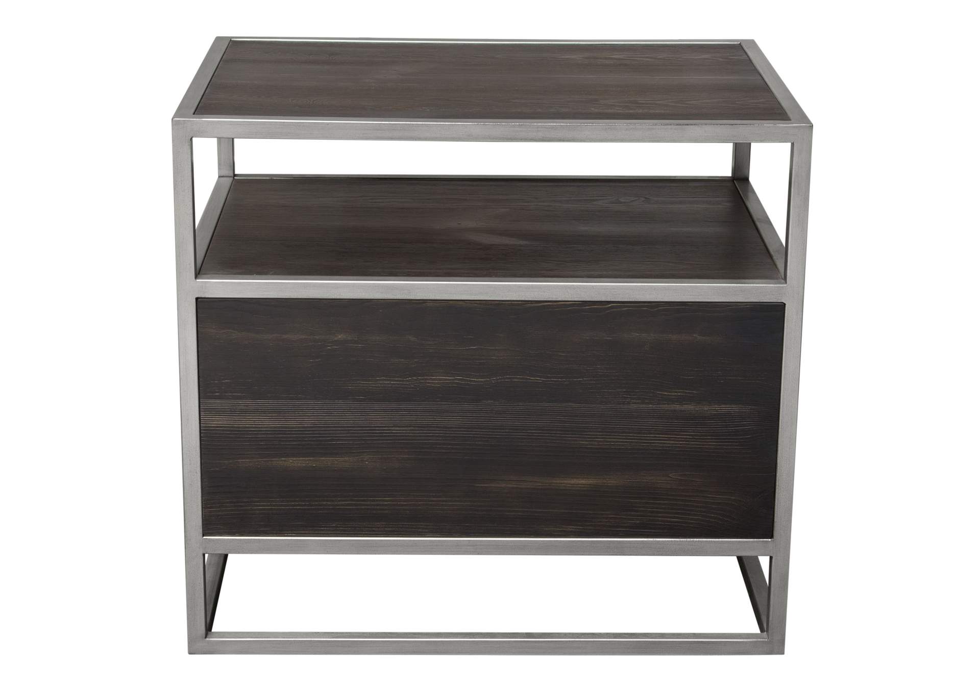 Empire 2-Door End Table in Dark Brown Veneer w/ Hand brushed Silver Metal Frame by Diamond Sofa,Diamond Sofa