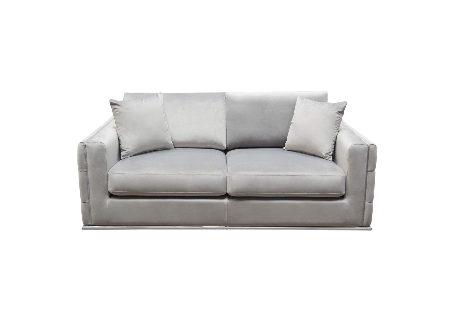 Envy Loveseat in Platinum Grey Velvet with Tufted Outside Detail and Silver Metal Trim by Diamond Sofa,Diamond Sofa