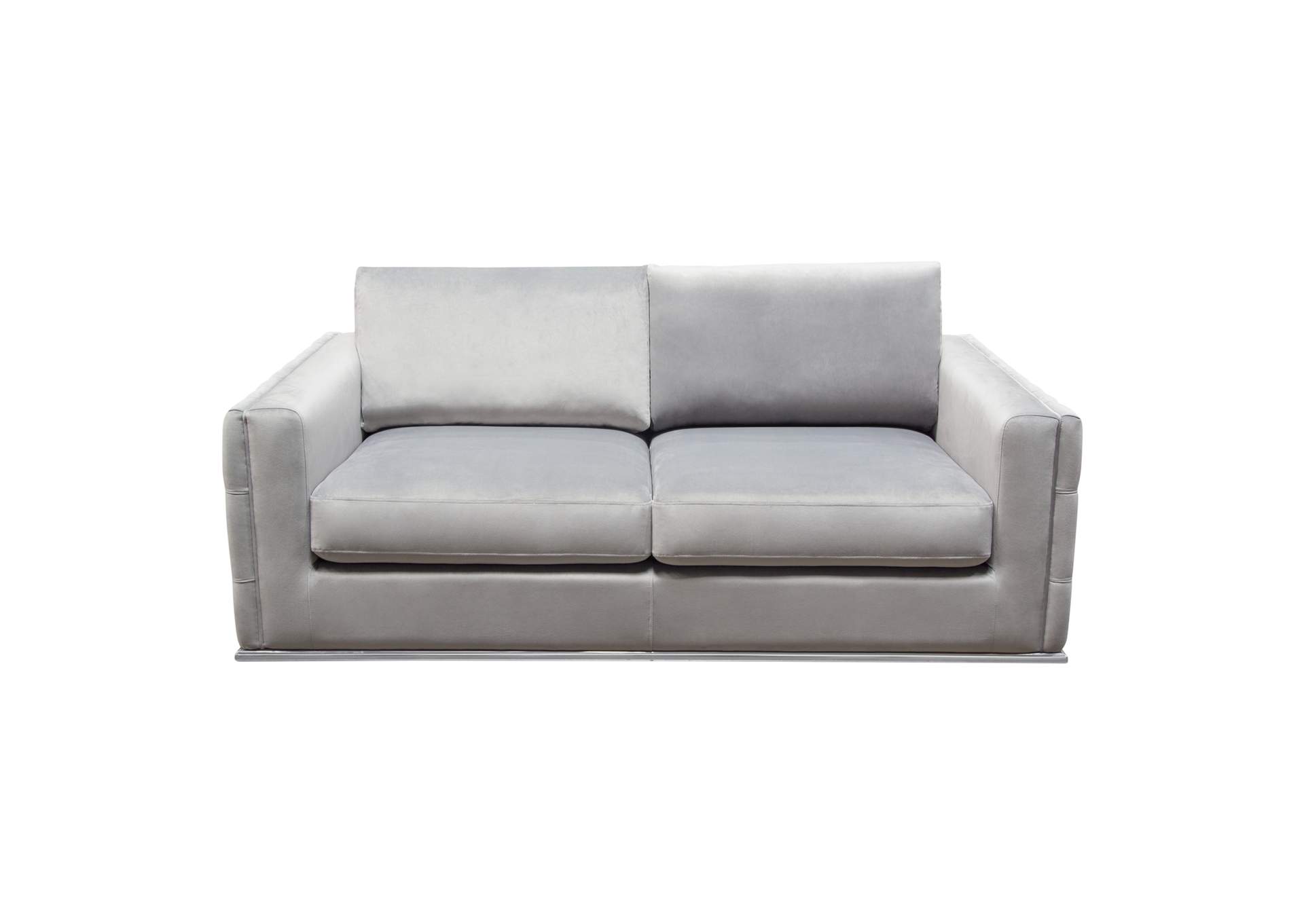 Envy Loveseat in Platinum Grey Velvet with Tufted Outside Detail and Silver Metal Trim by Diamond Sofa,Diamond Sofa