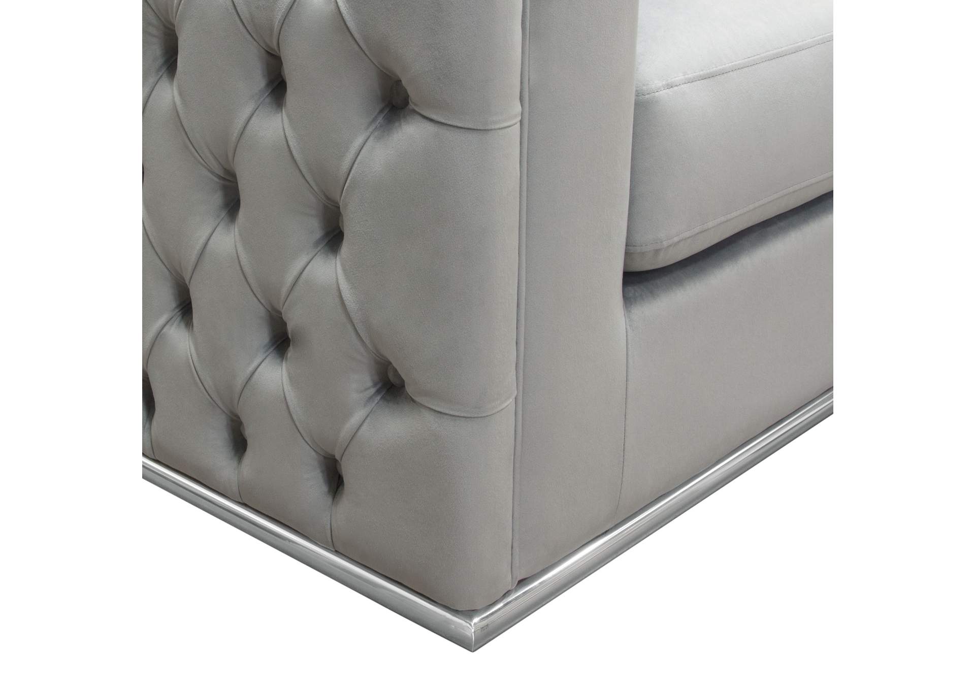 Envy Loveseat in Platinum Grey Velvet with Tufted Outside Detail and Silver Metal Trim by Diamond Sofa,Diamond Sofa