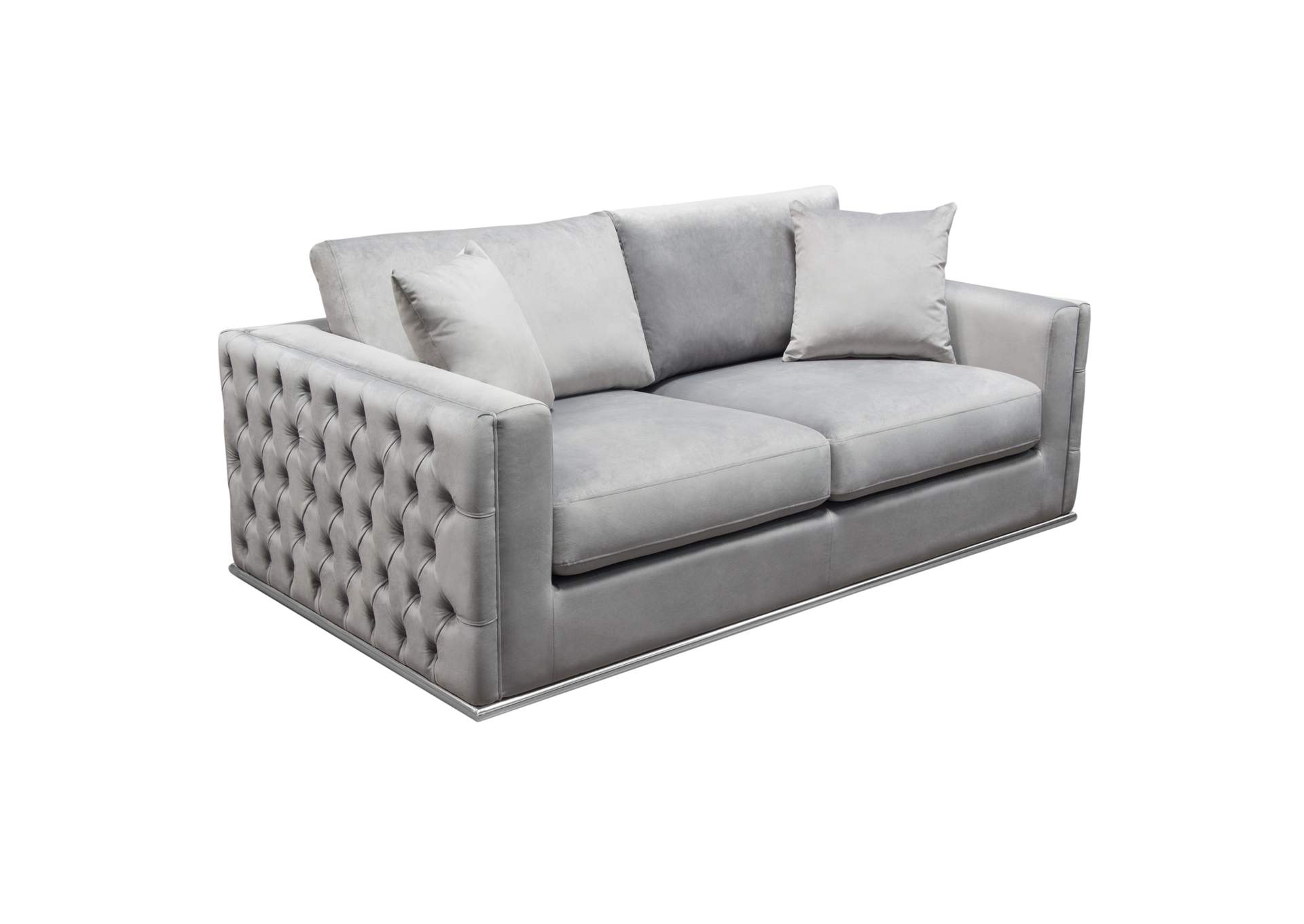 Envy Loveseat in Platinum Grey Velvet with Tufted Outside Detail and Silver Metal Trim by Diamond Sofa,Diamond Sofa