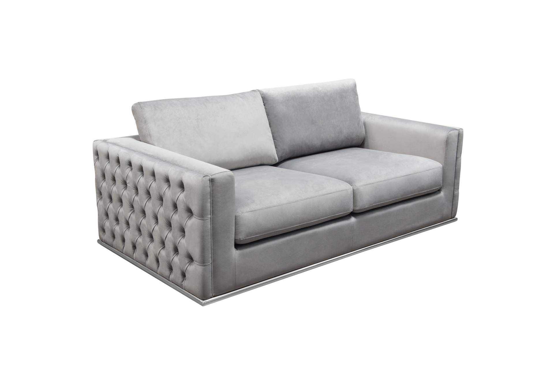 Envy Loveseat in Platinum Grey Velvet with Tufted Outside Detail and Silver Metal Trim by Diamond Sofa,Diamond Sofa