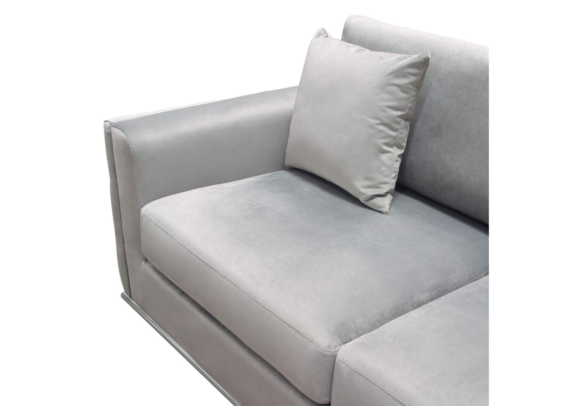 Envy Loveseat in Platinum Grey Velvet with Tufted Outside Detail and Silver Metal Trim by Diamond Sofa,Diamond Sofa