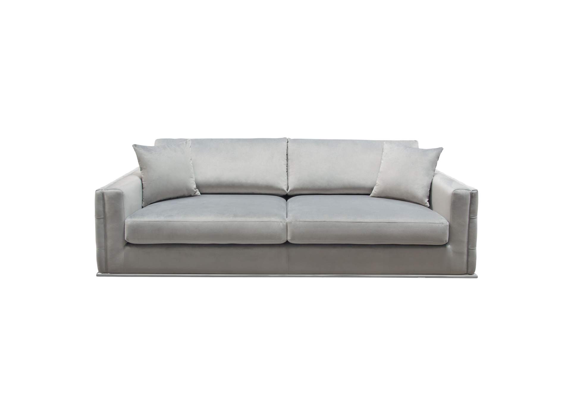 Envy Sofa in Platinum Grey Velvet with Tufted Outside Detail and Silver Metal Trim by Diamond Sofa,Diamond Sofa