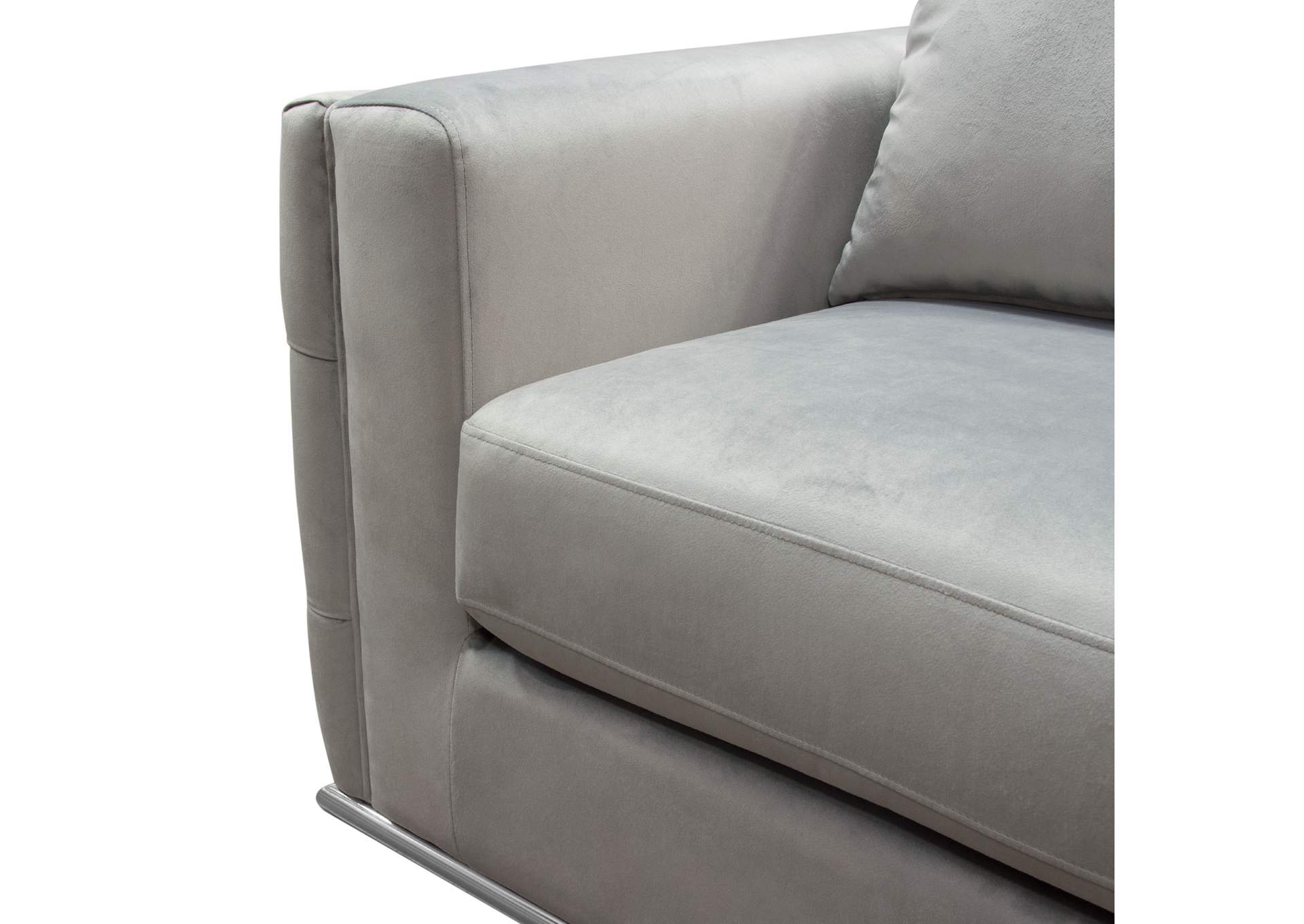 Envy Sofa in Platinum Grey Velvet with Tufted Outside Detail and Silver Metal Trim by Diamond Sofa,Diamond Sofa