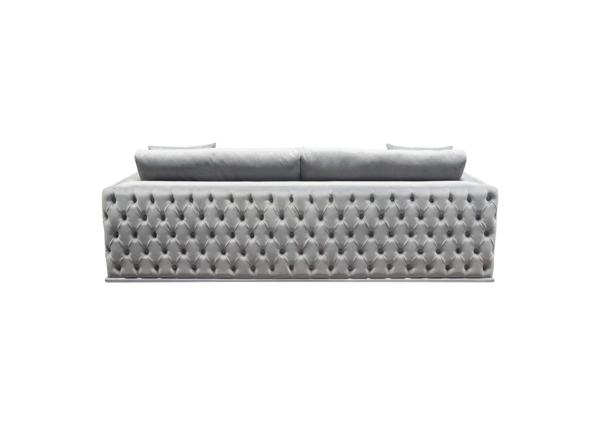 Envy Sofa in Platinum Grey Velvet with Tufted Outside Detail and Silver Metal Trim by Diamond Sofa,Diamond Sofa