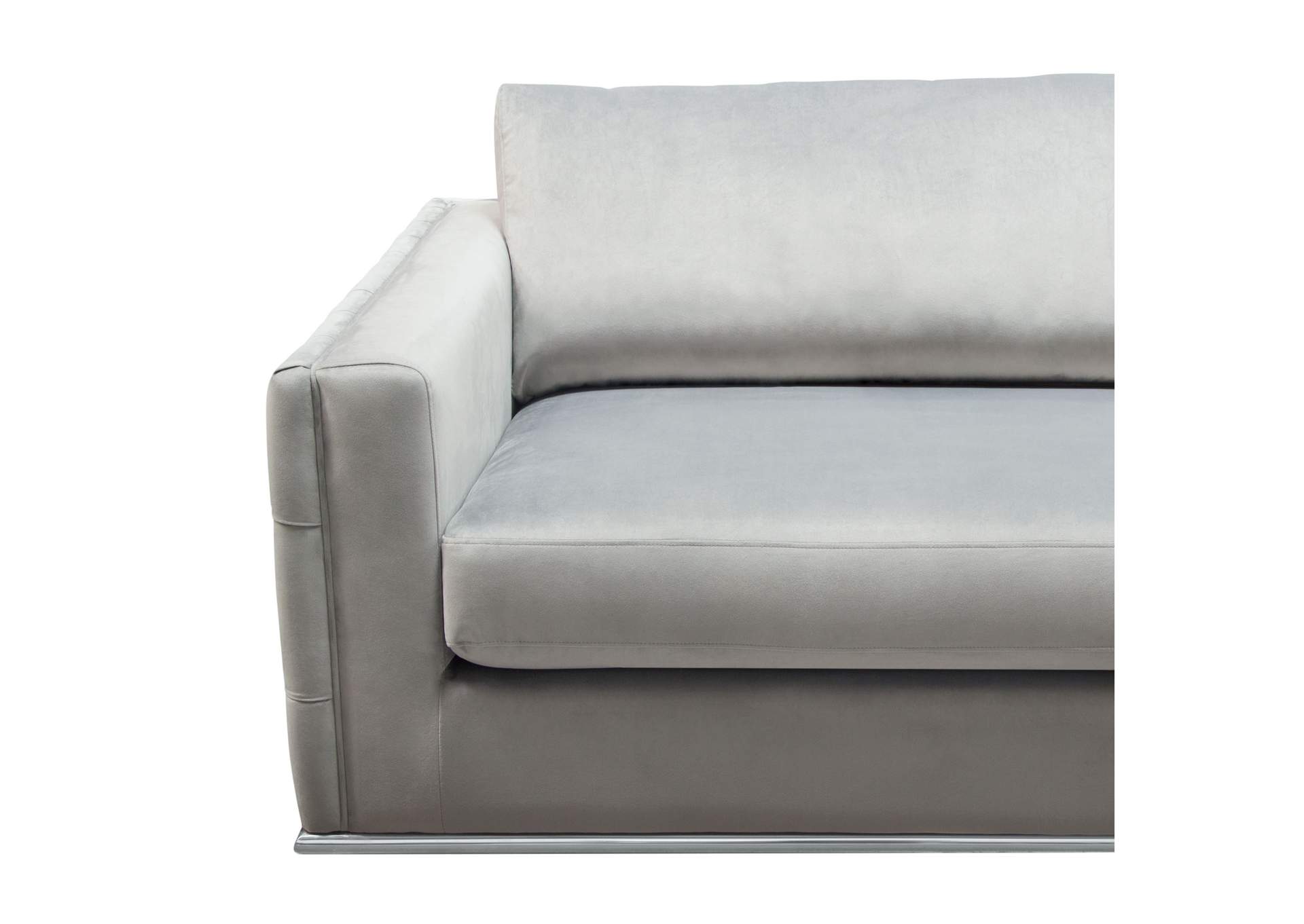 Envy Sofa in Platinum Grey Velvet with Tufted Outside Detail and Silver Metal Trim by Diamond Sofa,Diamond Sofa