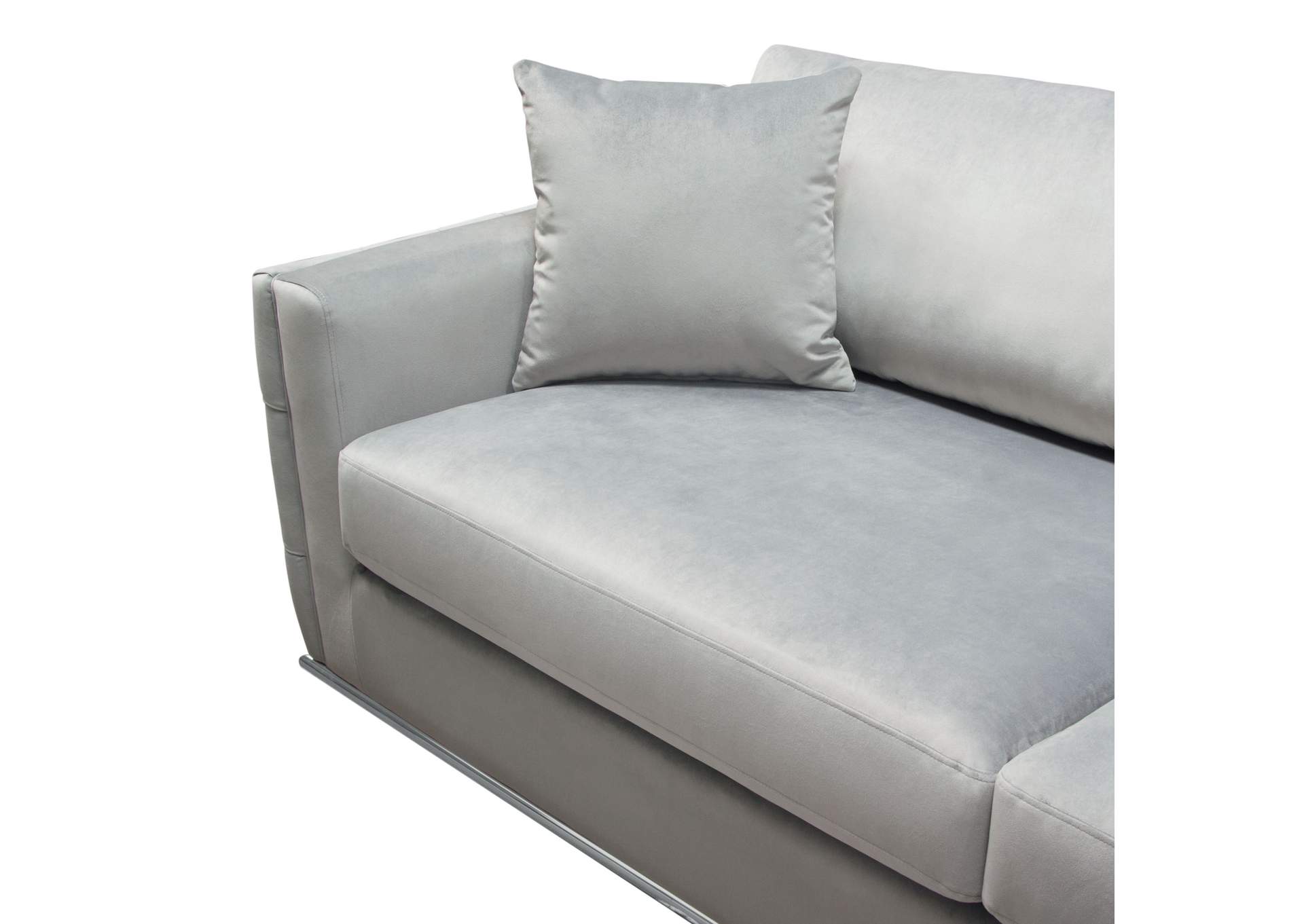 Envy Sofa in Platinum Grey Velvet with Tufted Outside Detail and Silver Metal Trim by Diamond Sofa,Diamond Sofa