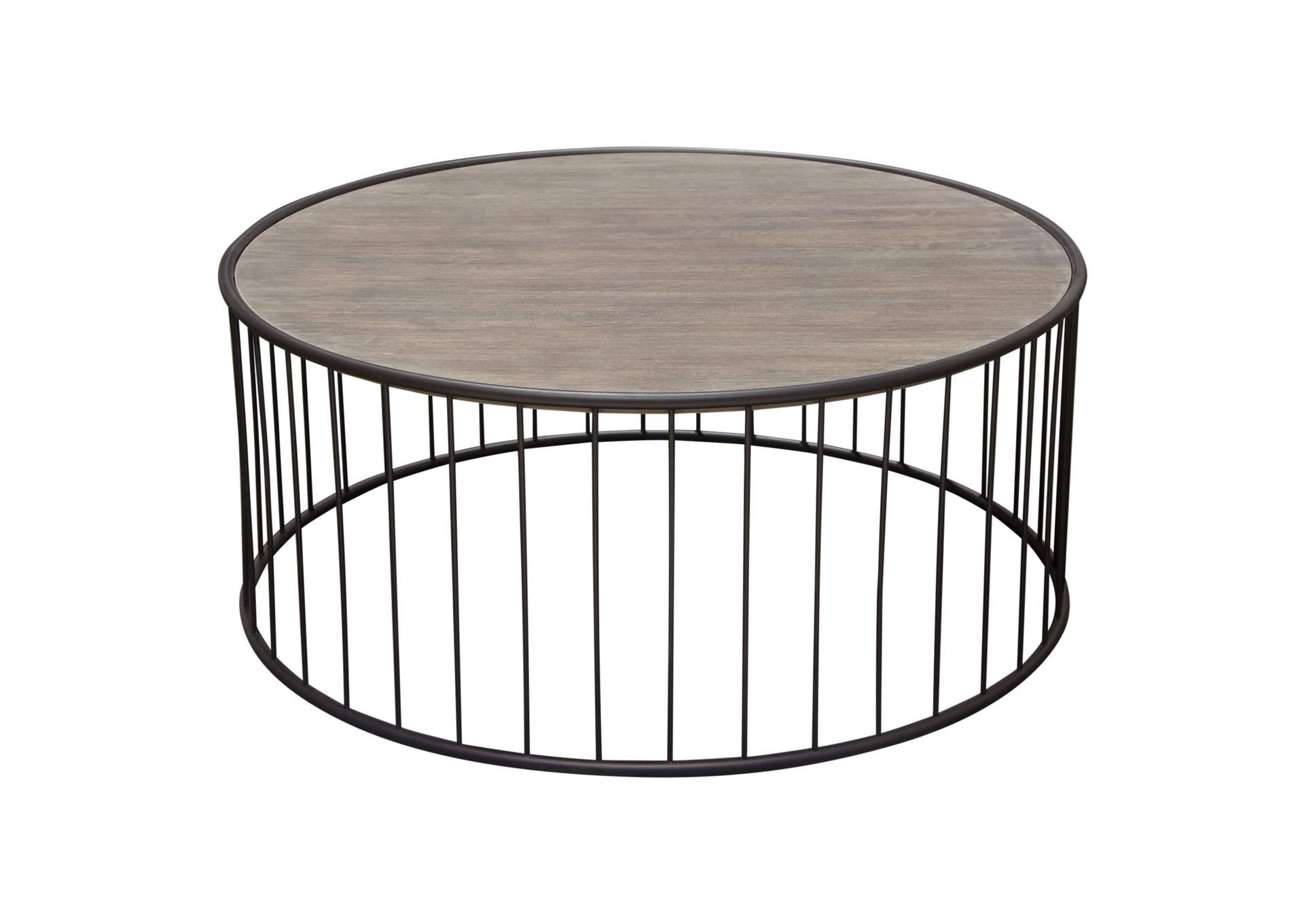 Gibson 38" Round Cocktail Table with Grey Oak Finished Top and Metal Base by Diamond Sofa,Diamond Sofa