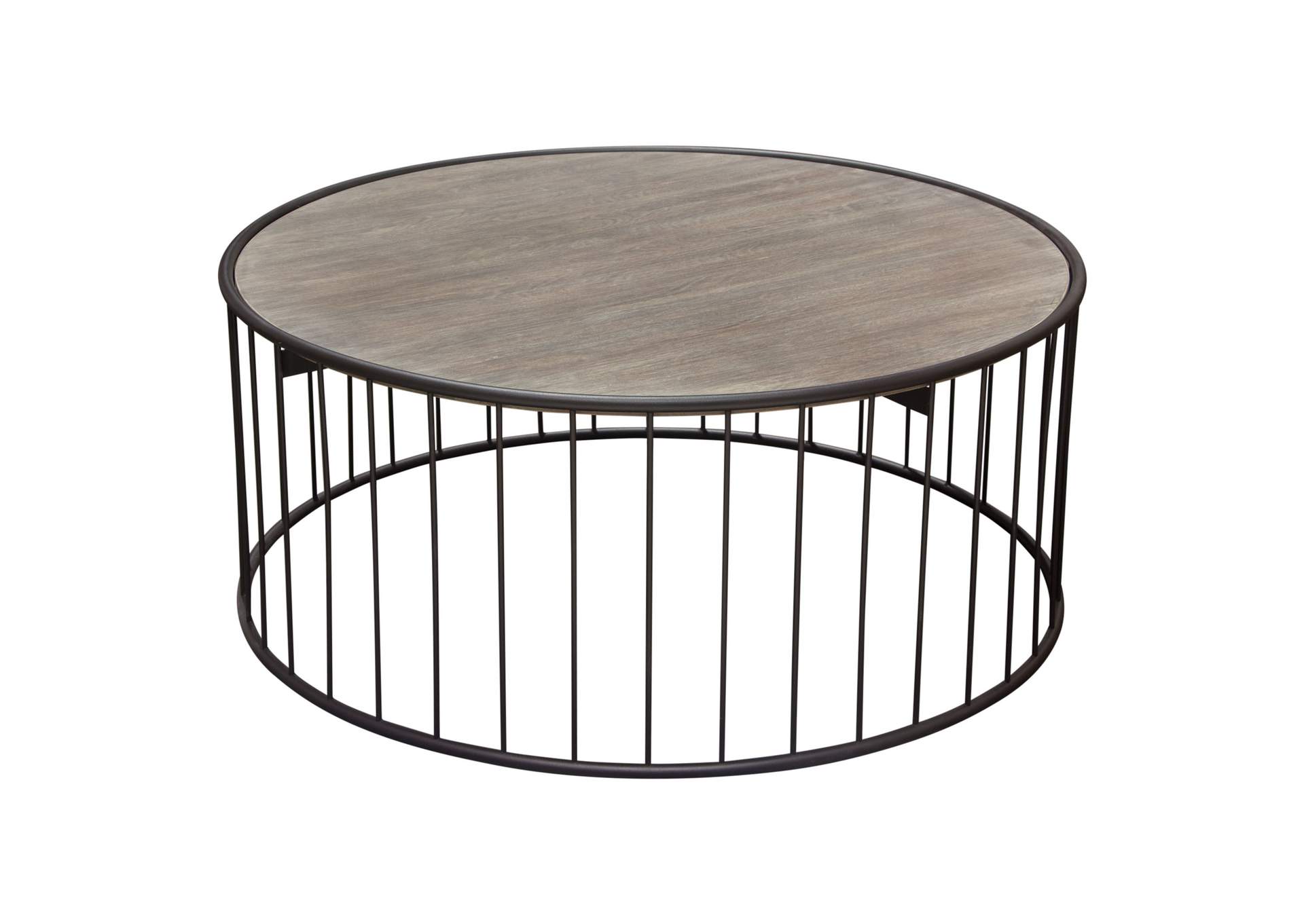 Gibson 38" Round Cocktail Table with Grey Oak Finished Top and Metal Base by Diamond Sofa,Diamond Sofa