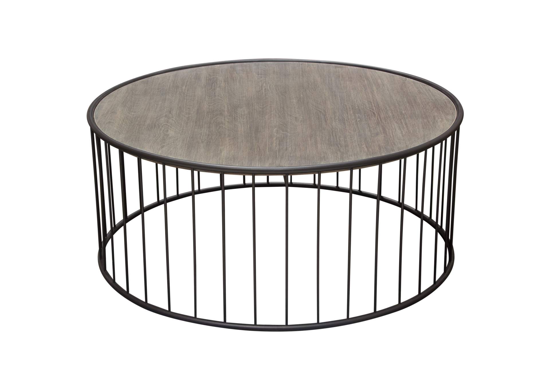 Gibson 38" Round Cocktail Table with Grey Oak Finished Top and Metal Base by Diamond Sofa,Diamond Sofa