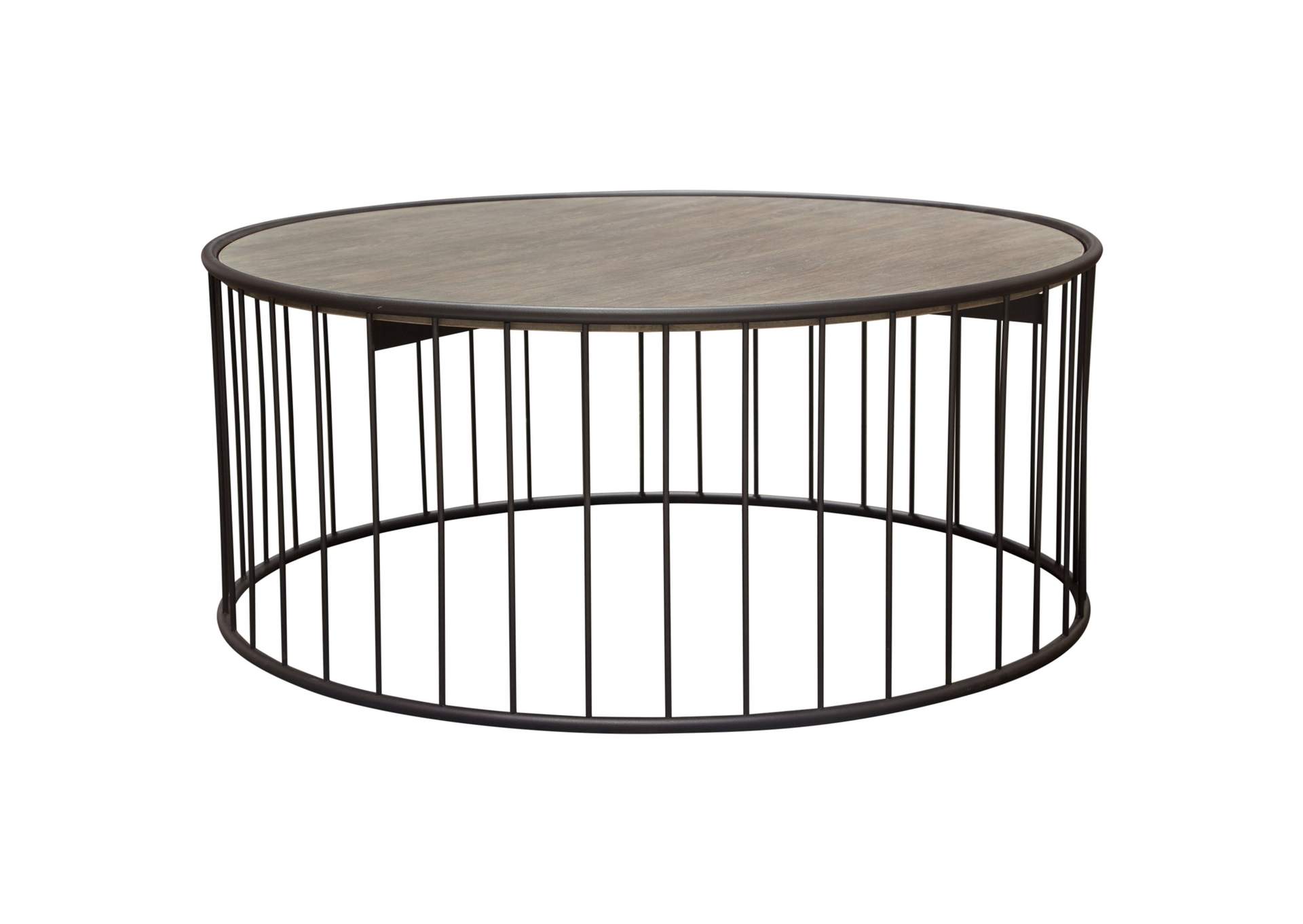 Gibson 38" Round Cocktail Table with Grey Oak Finished Top and Metal Base by Diamond Sofa,Diamond Sofa