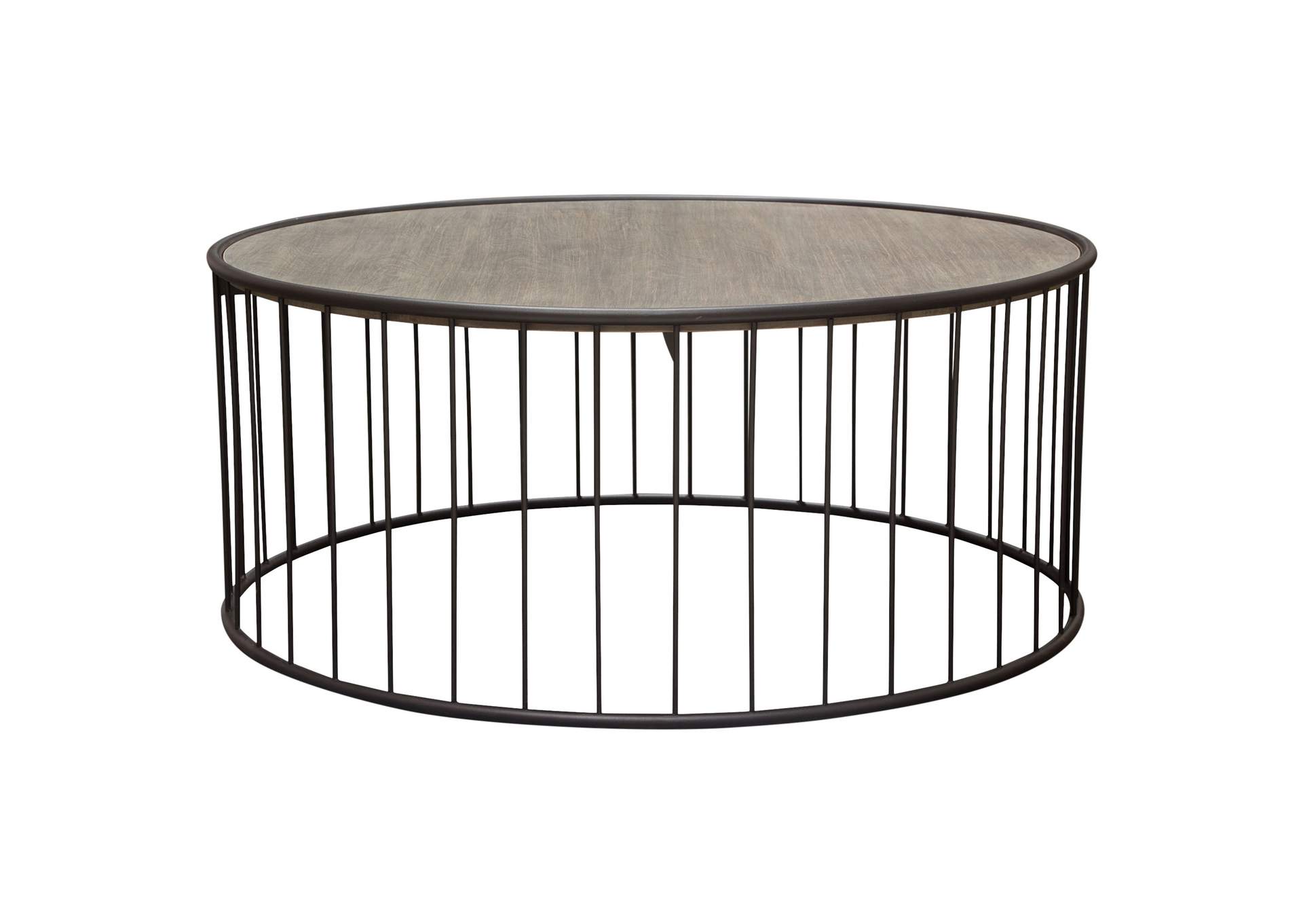 Gibson 38" Round Cocktail Table with Grey Oak Finished Top and Metal Base by Diamond Sofa,Diamond Sofa