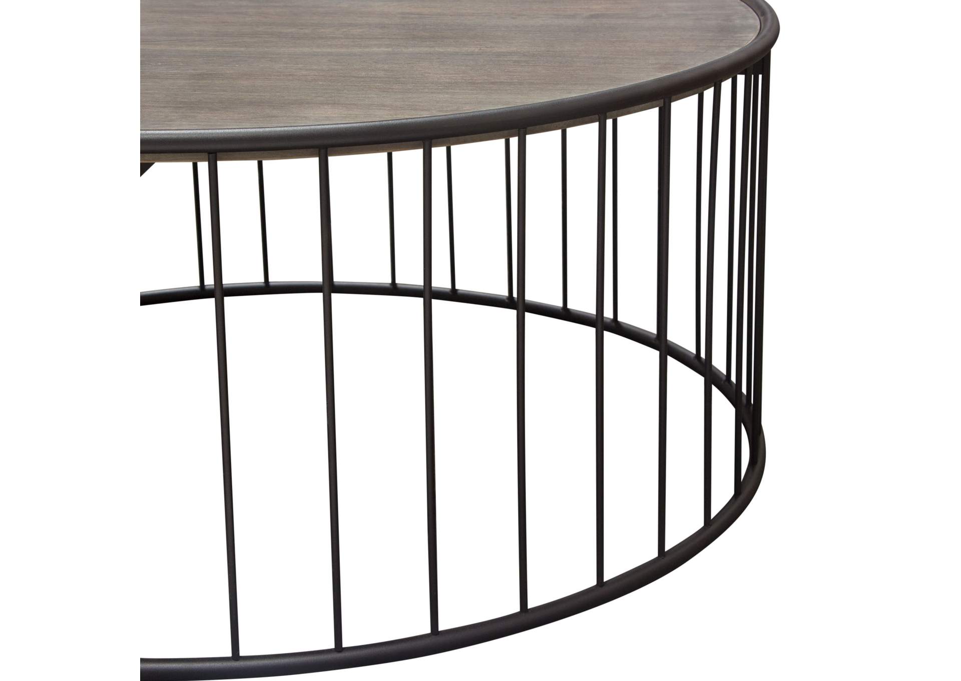 Gibson 38" Round Cocktail Table with Grey Oak Finished Top and Metal Base by Diamond Sofa,Diamond Sofa