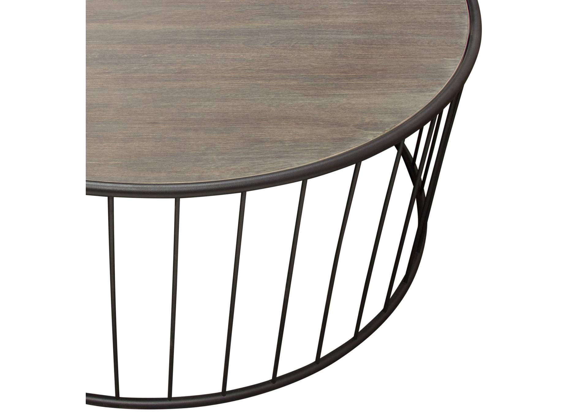 Gibson 38" Round Cocktail Table with Grey Oak Finished Top and Metal Base by Diamond Sofa,Diamond Sofa