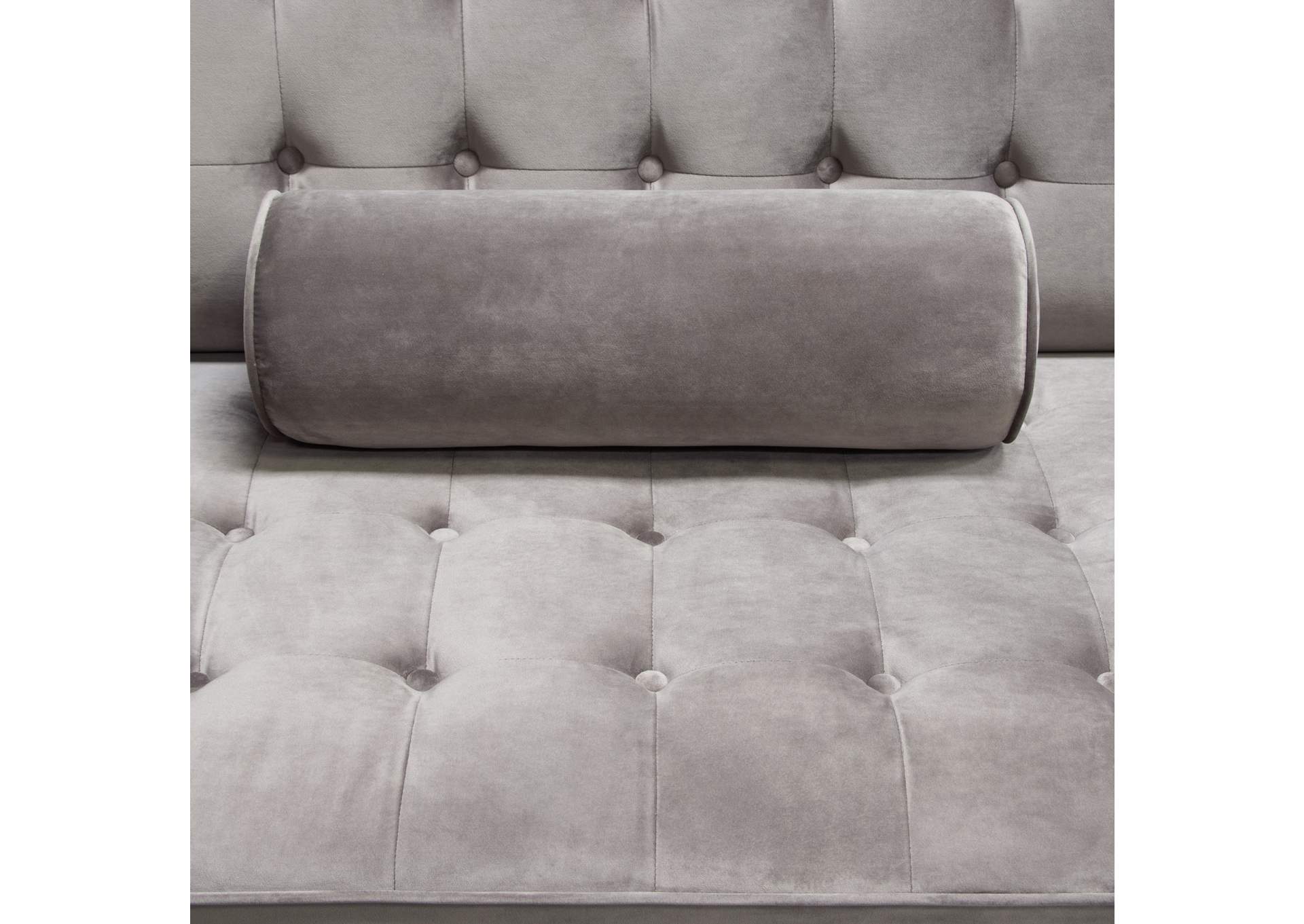 Juniper Tufted Sofa in Champagne Grey Velvet with (2) Bolster Pillows by Diamond Sofa,Diamond Sofa