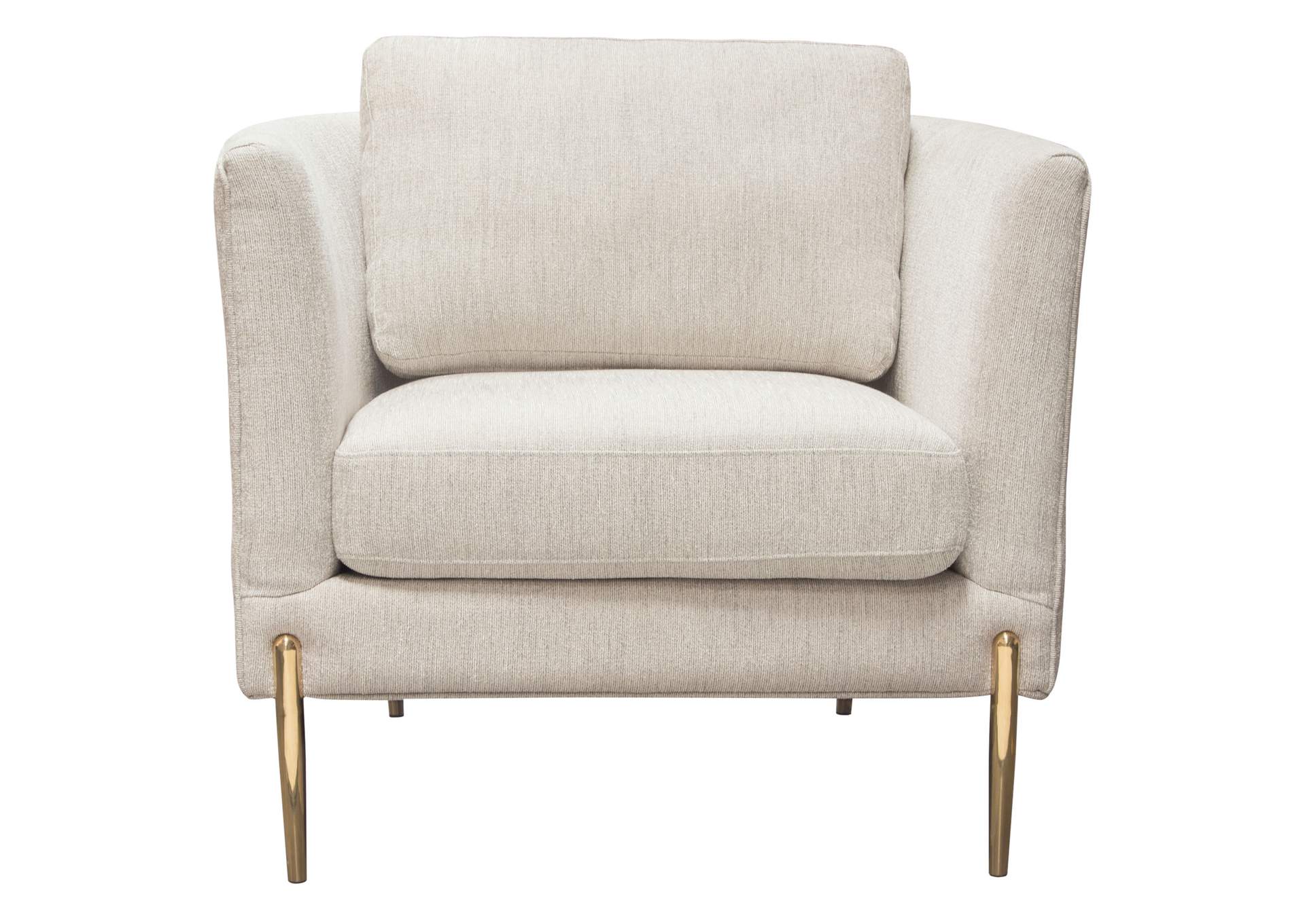 Lane Chair in Light Cream Fabric with Gold Metal Legs by Diamond Sofa,Diamond Sofa