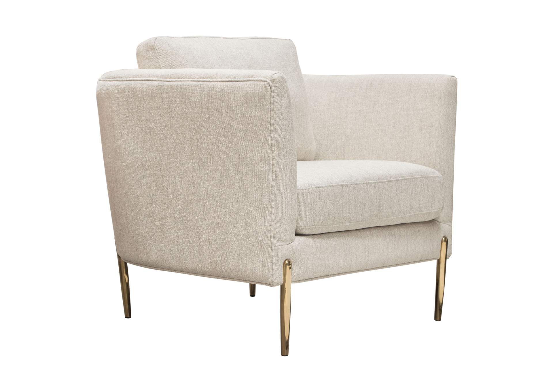 Lane Chair in Light Cream Fabric with Gold Metal Legs by Diamond Sofa,Diamond Sofa