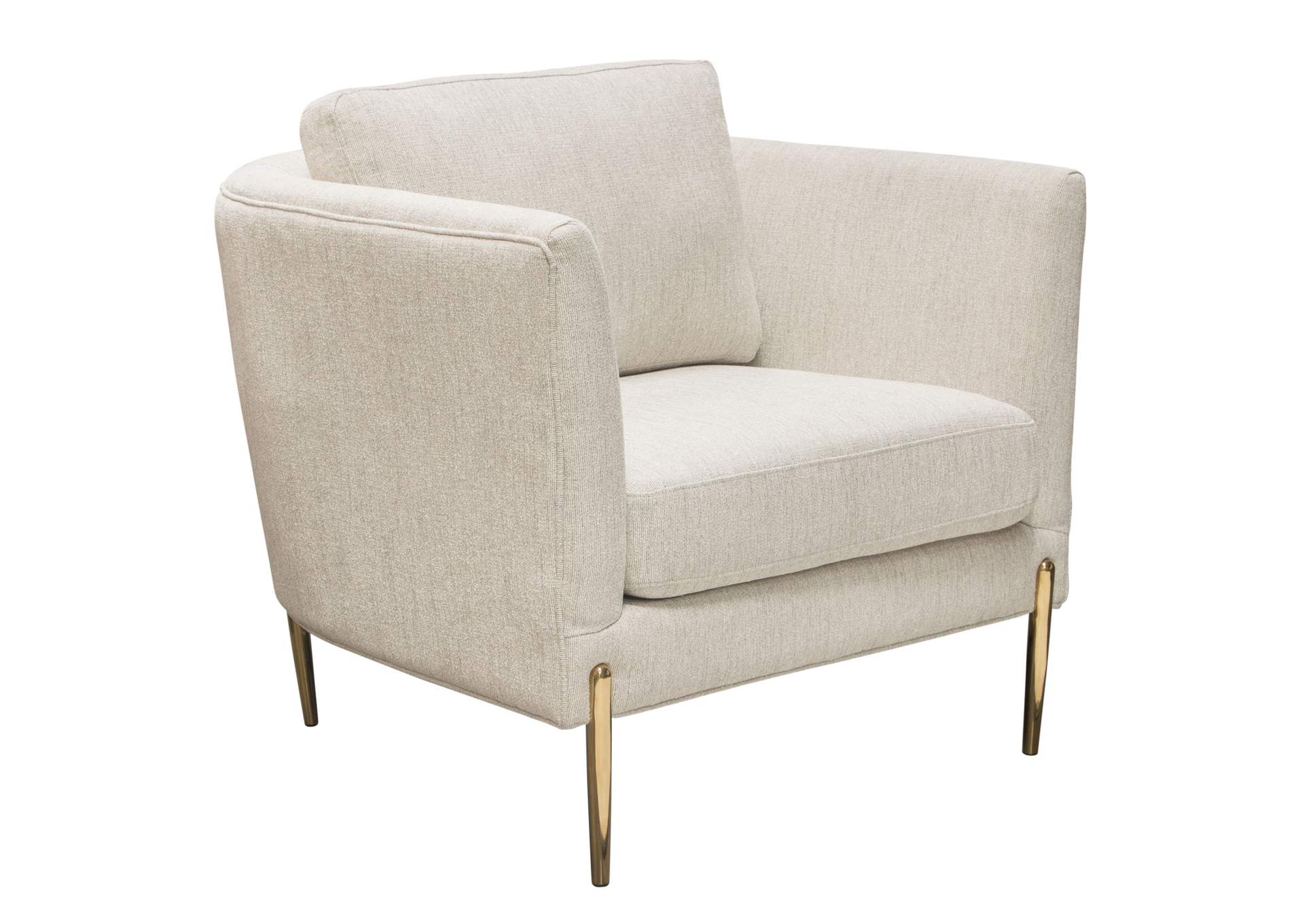 Lane Chair in Light Cream Fabric with Gold Metal Legs by Diamond Sofa,Diamond Sofa