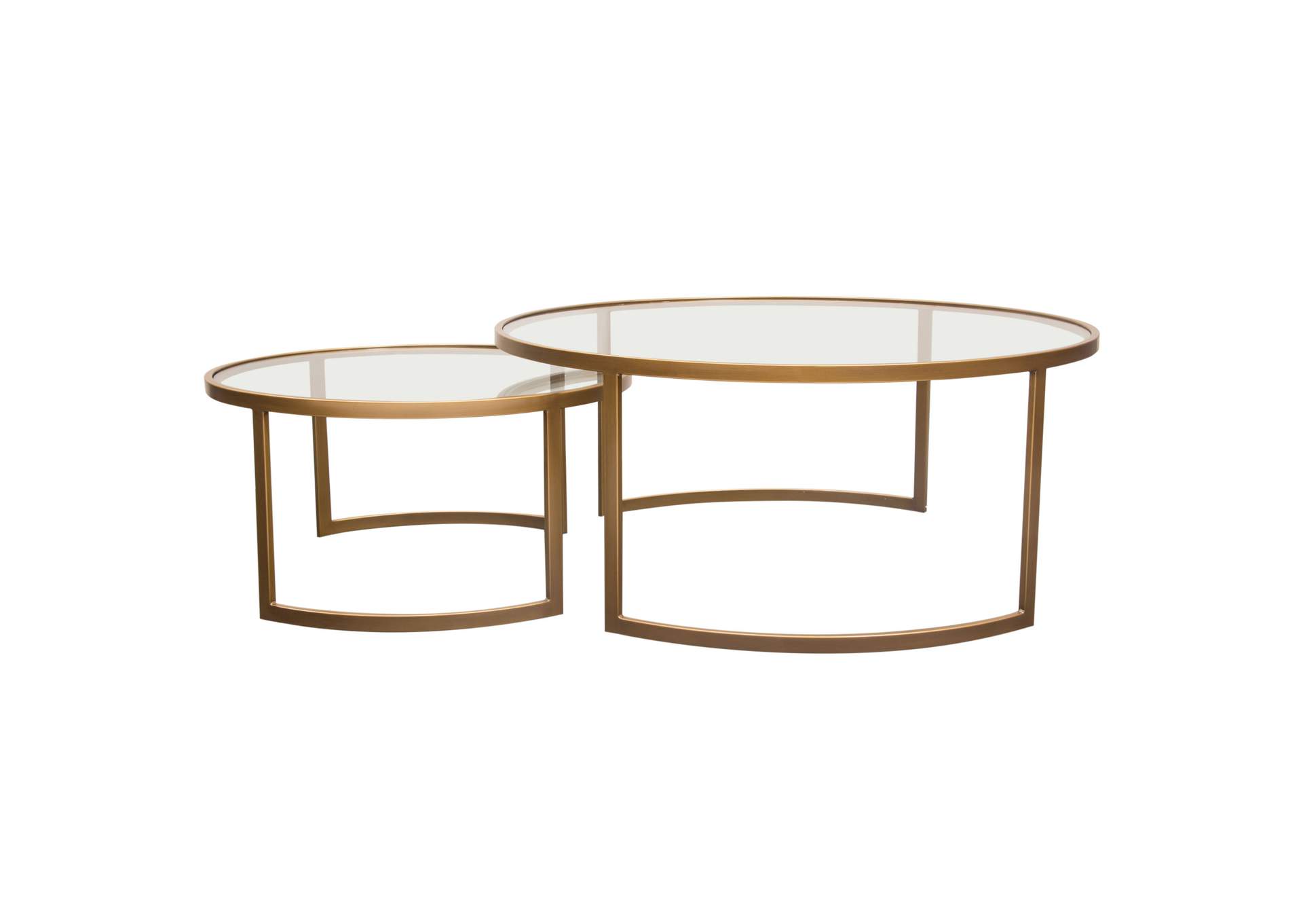 Lane 2 Piece Round Nesting Set in Brushed Gold Frame w/ Clear Tempered Glass Tops by Diamond Sofa,Diamond Sofa