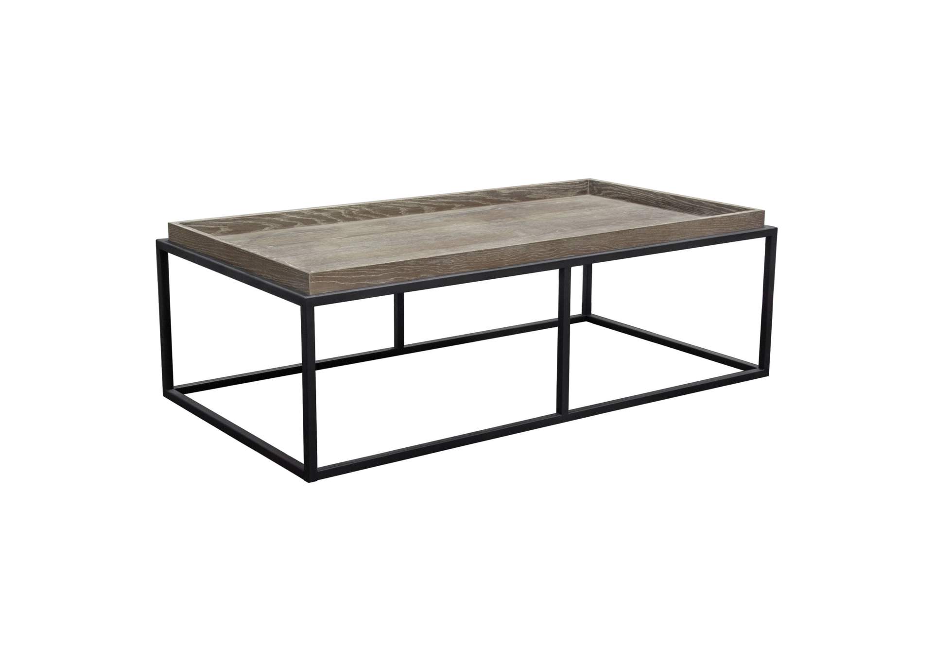 Lex Rectangle Cocktail Table in Rustic Oak Veneer Finish Top w/ Black Powder Coated Metal Base by Diamond Sofa,Diamond Sofa