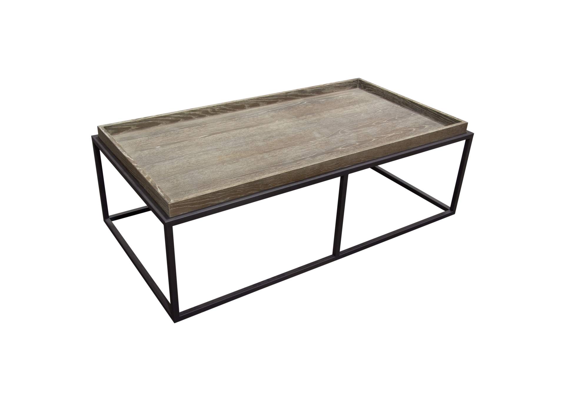 Lex Rectangle Cocktail Table in Rustic Oak Veneer Finish Top w/ Black Powder Coated Metal Base by Diamond Sofa,Diamond Sofa