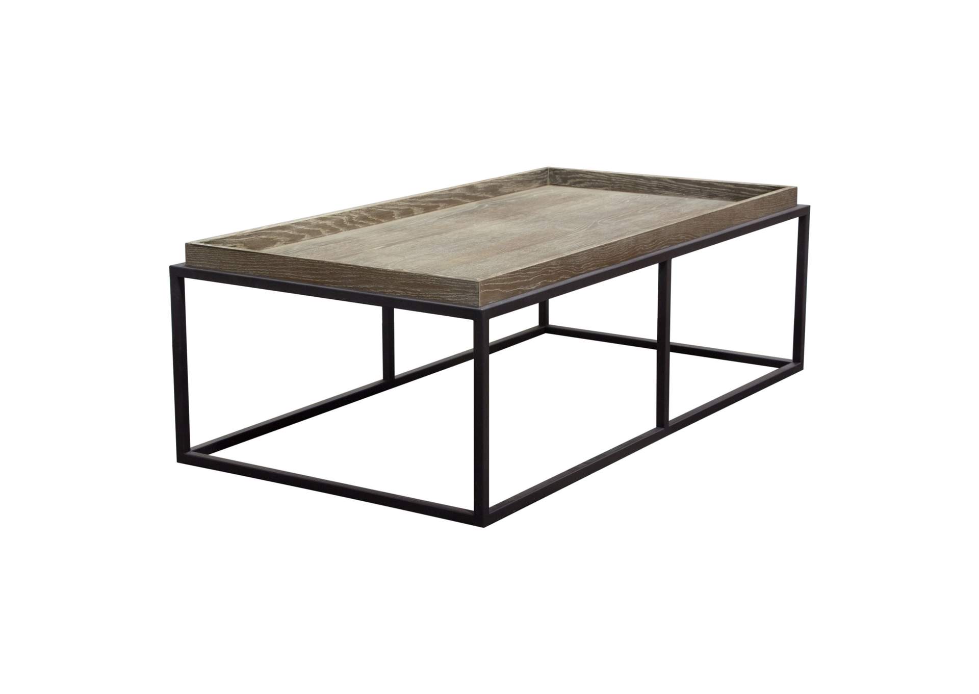 Lex Rectangle Cocktail Table in Rustic Oak Veneer Finish Top w/ Black Powder Coated Metal Base by Diamond Sofa,Diamond Sofa