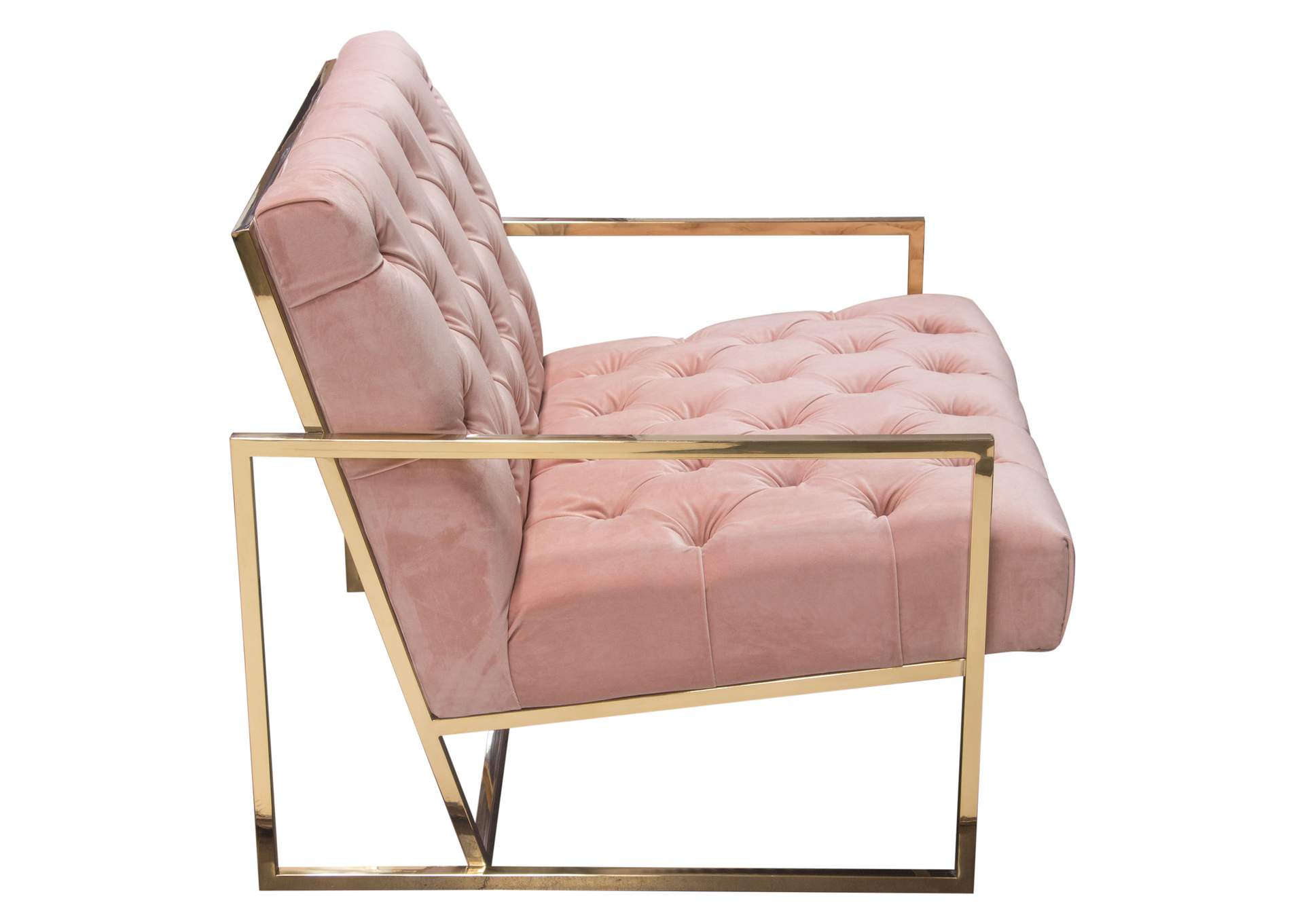 Luxe Accent Chair in Blush Pink Tufted Velvet Fabric with Polished Gold Stainless Steel Frame by Diamond Sofa,Diamond Sofa