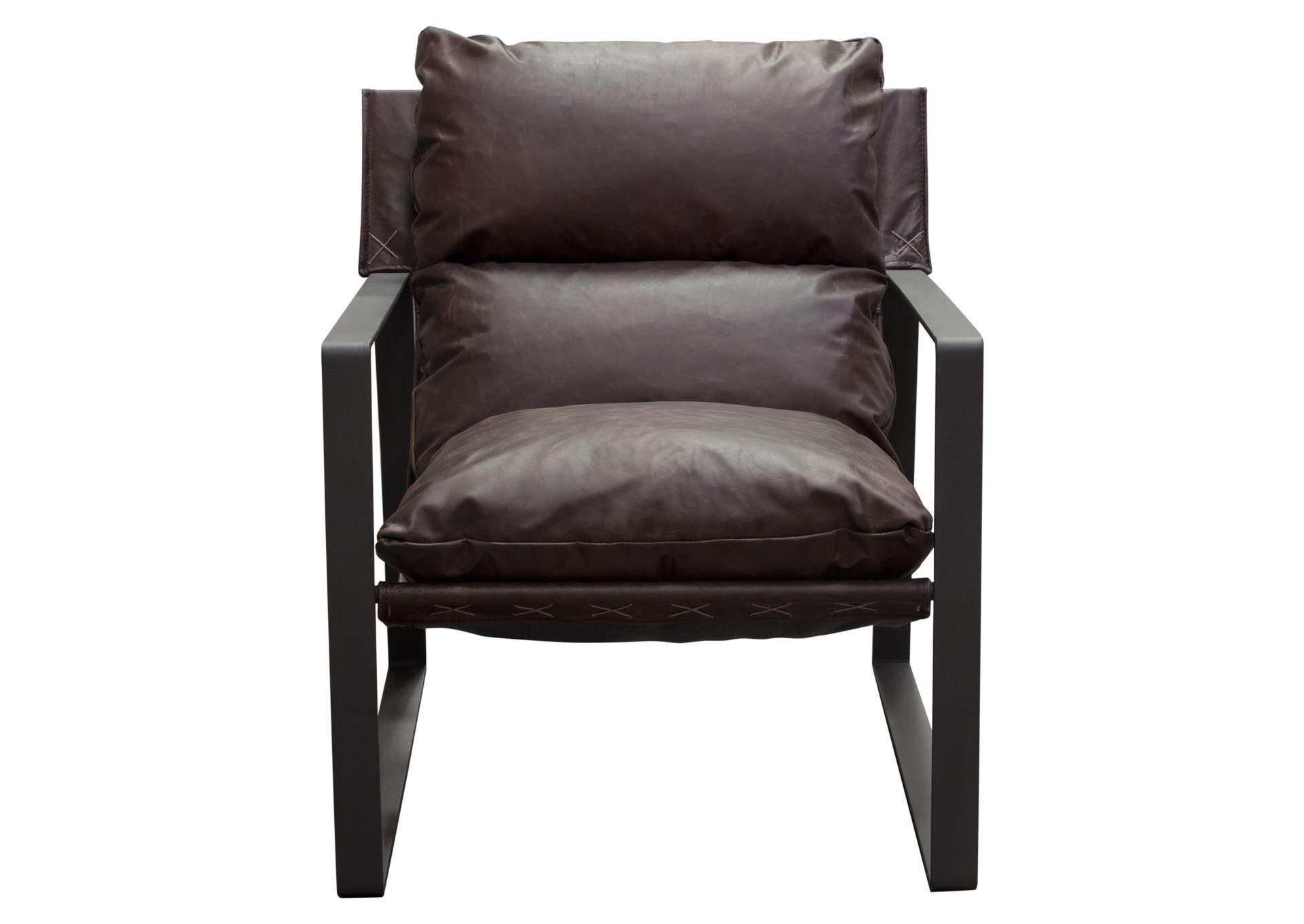 Miller Sling Accent Chair in Genuine Chocolate Leather w/ Black Powder Coated Metal Frame by Diamond Sofa,Diamond Sofa