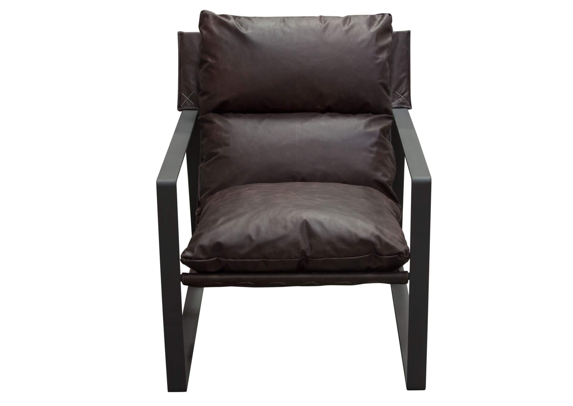 Miller Sling Accent Chair in Genuine Chocolate Leather w/ Black Powder Coated Metal Frame by Diamond Sofa,Diamond Sofa