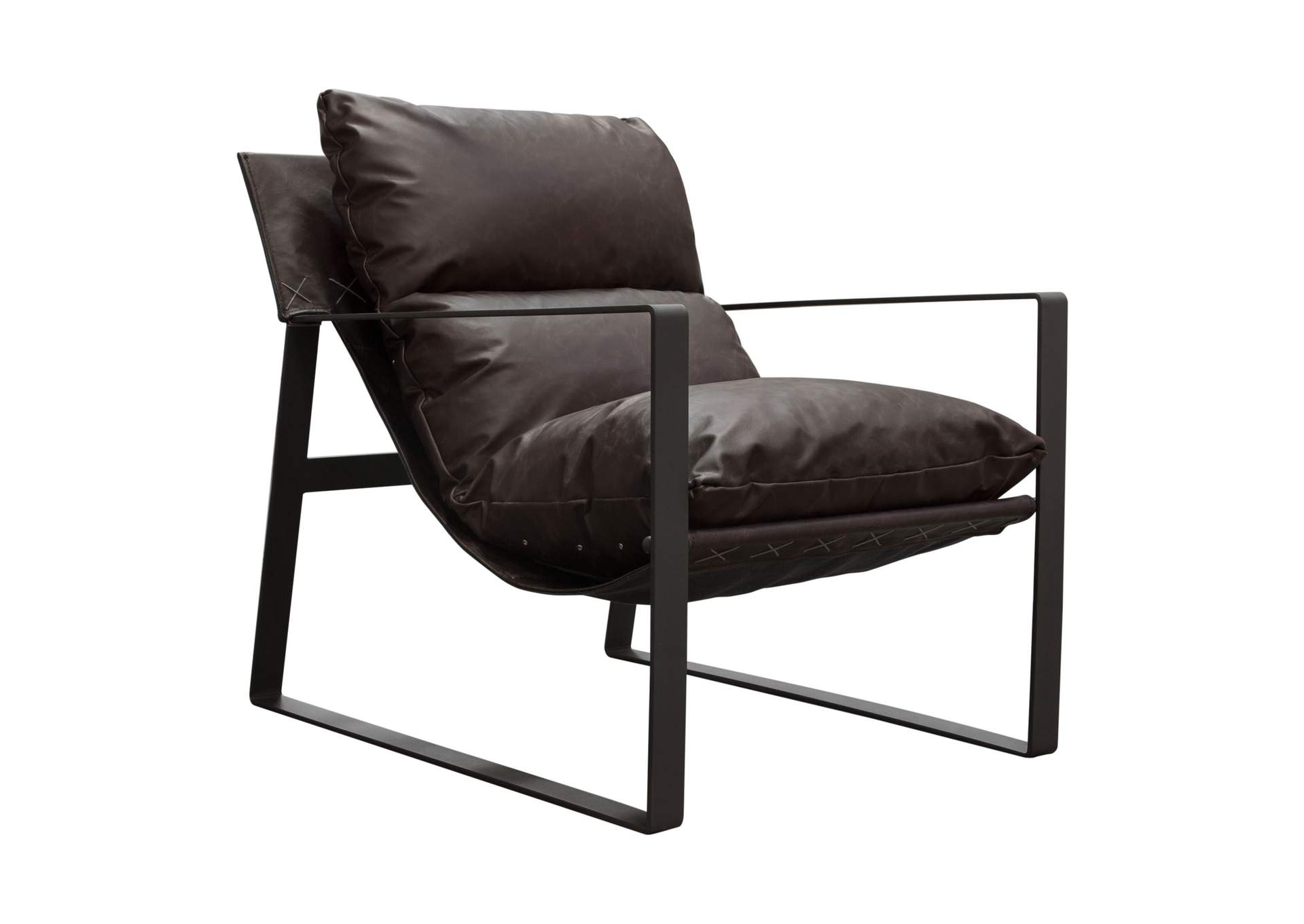 Miller Sling Accent Chair in Genuine Chocolate Leather w/ Black Powder Coated Metal Frame by Diamond Sofa,Diamond Sofa