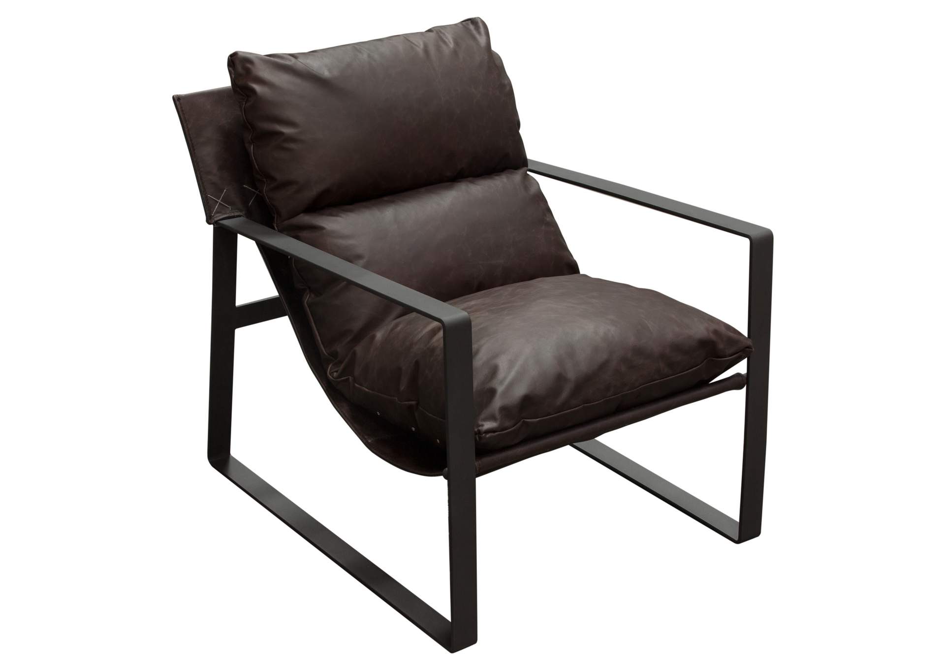 Miller Sling Accent Chair in Genuine Chocolate Leather w/ Black Powder Coated Metal Frame by Diamond Sofa,Diamond Sofa