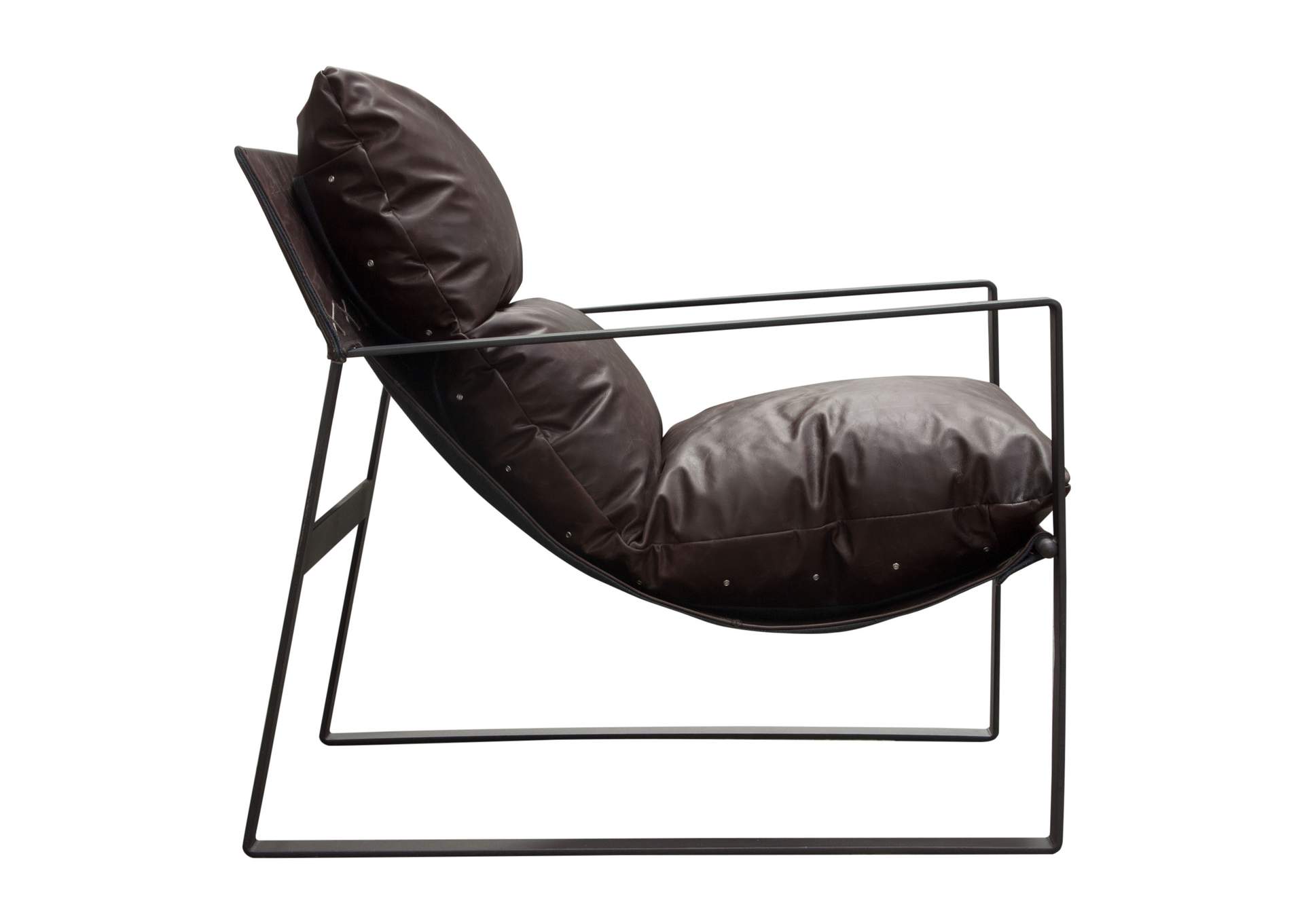 Miller Sling Accent Chair in Genuine Chocolate Leather w/ Black Powder Coated Metal Frame by Diamond Sofa,Diamond Sofa