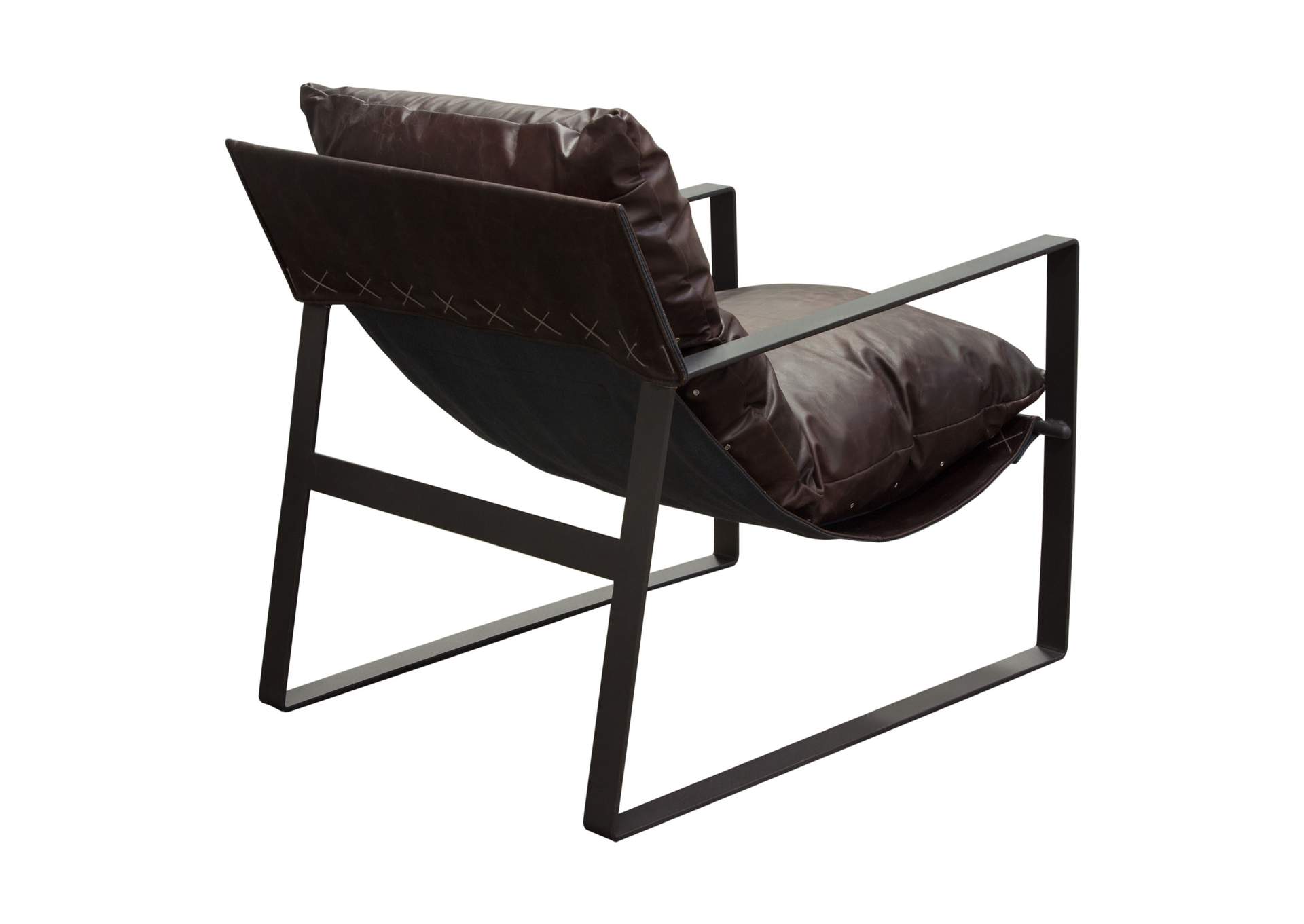 Miller Sling Accent Chair in Genuine Chocolate Leather w/ Black Powder Coated Metal Frame by Diamond Sofa,Diamond Sofa