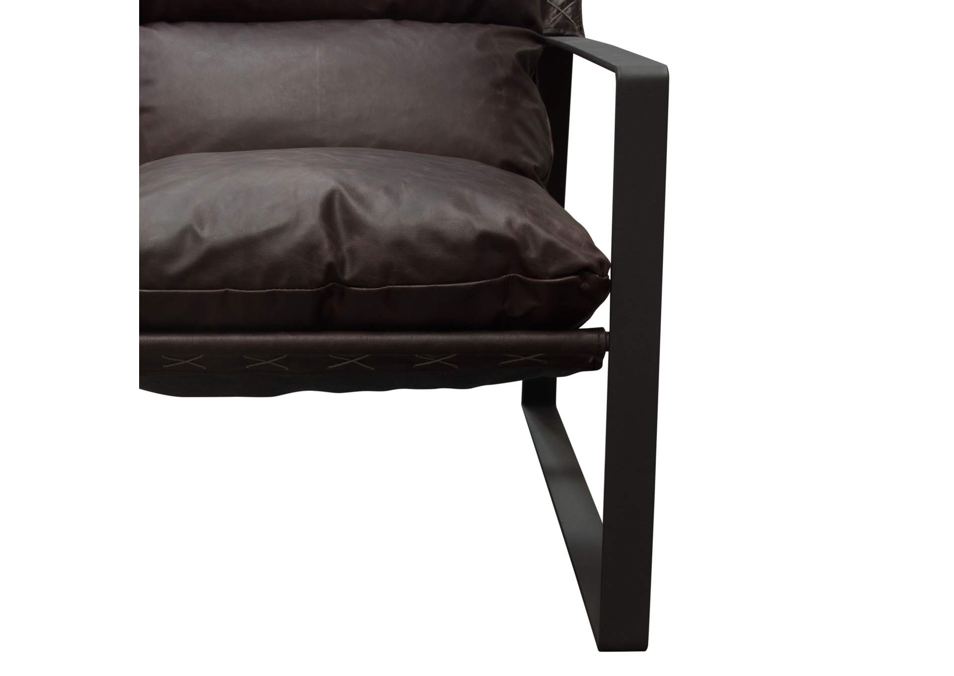 Miller Sling Accent Chair in Genuine Chocolate Leather w/ Black Powder Coated Metal Frame by Diamond Sofa,Diamond Sofa