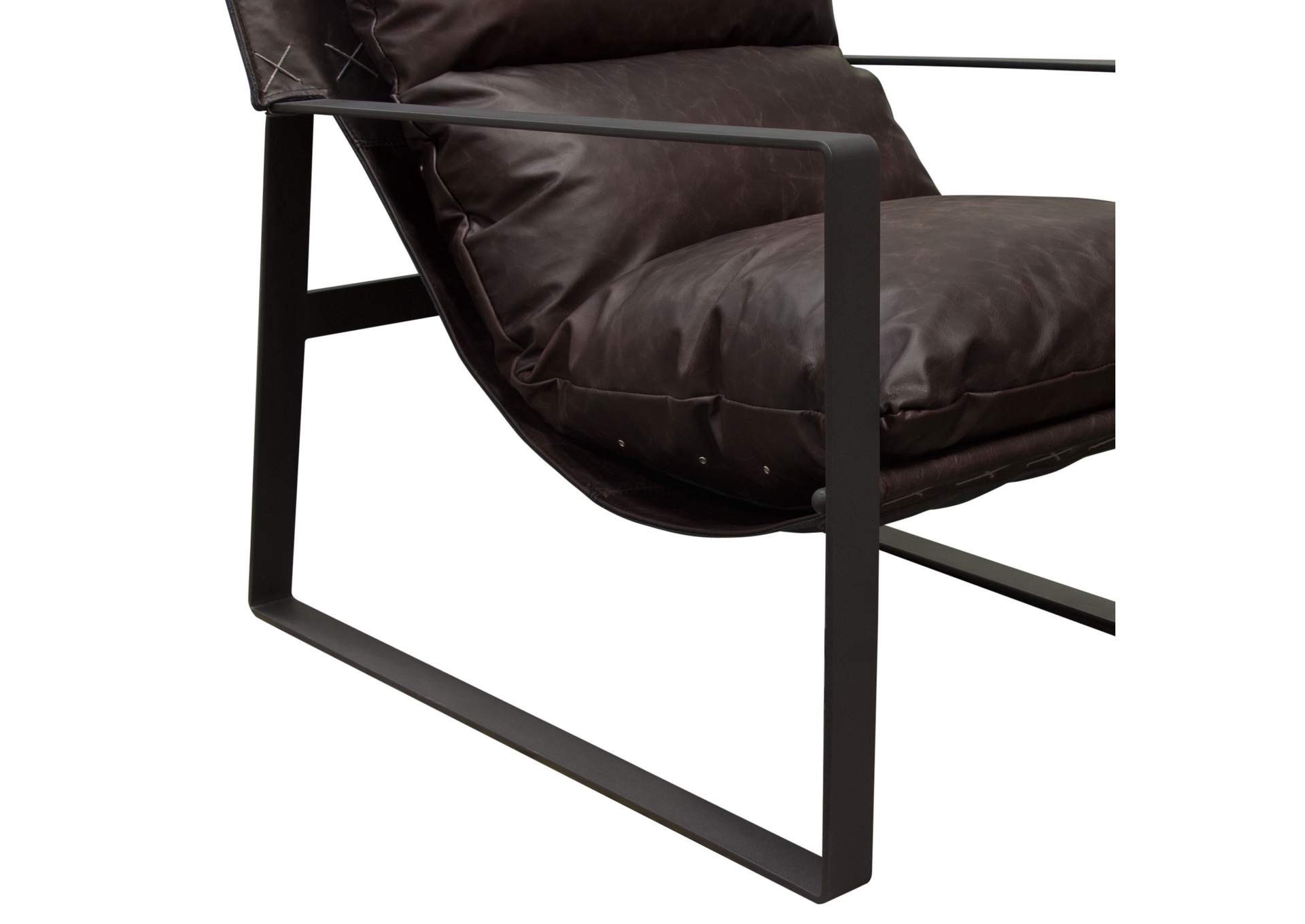 Miller Sling Accent Chair in Genuine Chocolate Leather w/ Black Powder Coated Metal Frame by Diamond Sofa,Diamond Sofa