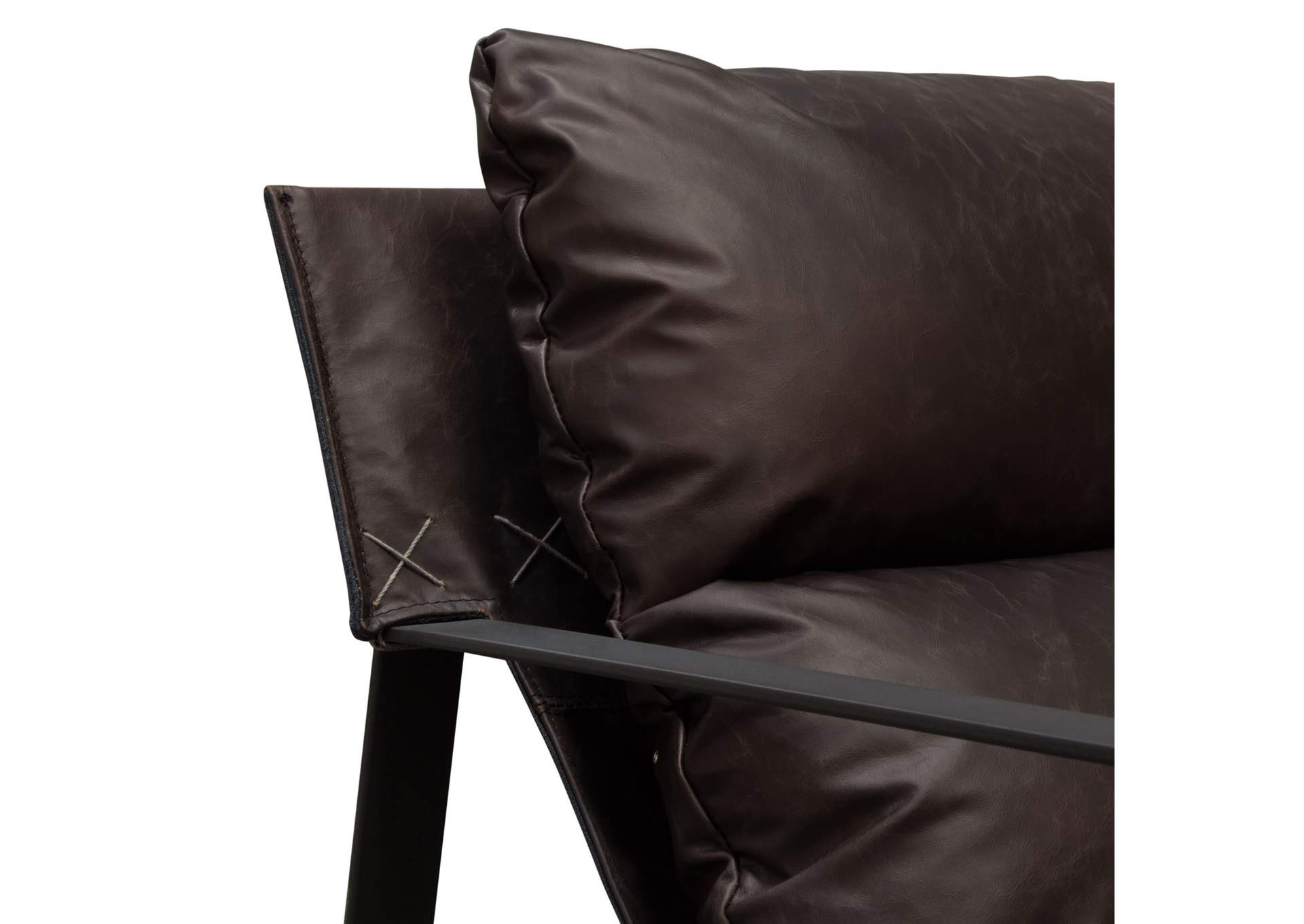 Miller Sling Accent Chair in Genuine Chocolate Leather w/ Black Powder Coated Metal Frame by Diamond Sofa,Diamond Sofa