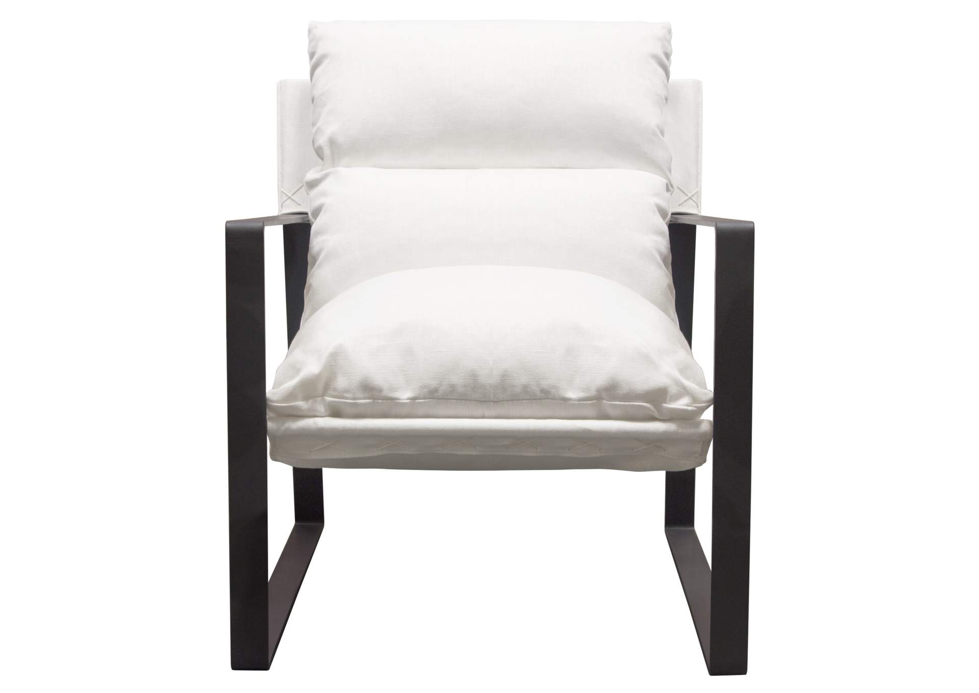 Miller Sling Accent Chair in White Linen Fabric w/ Black Powder Coated Metal Frame by Diamond Sofa,Diamond Sofa